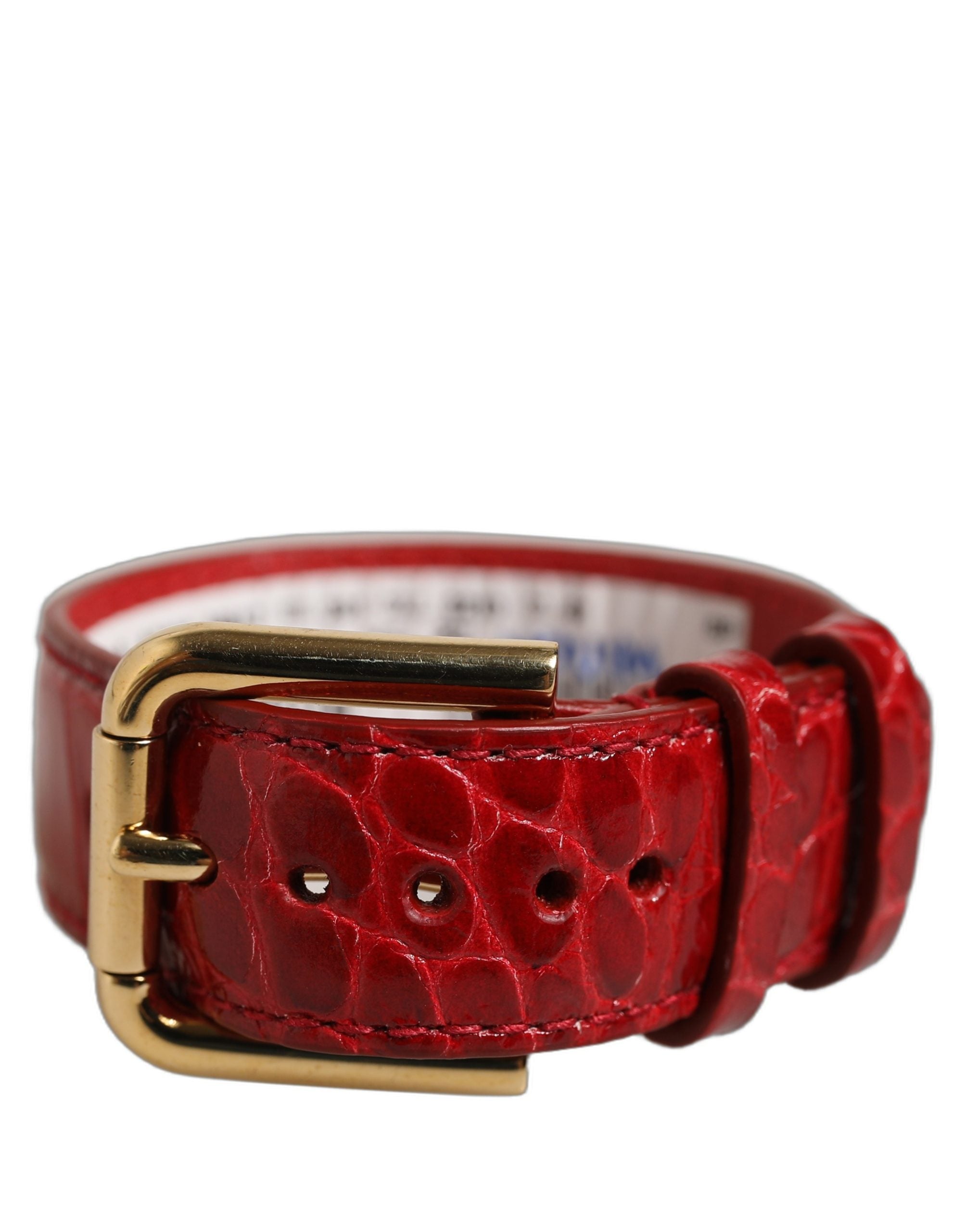Dolce & Gabbana Red Embossed Leather Gold Buckle Belt Strap Women's Bracelet (Pre-Owned)