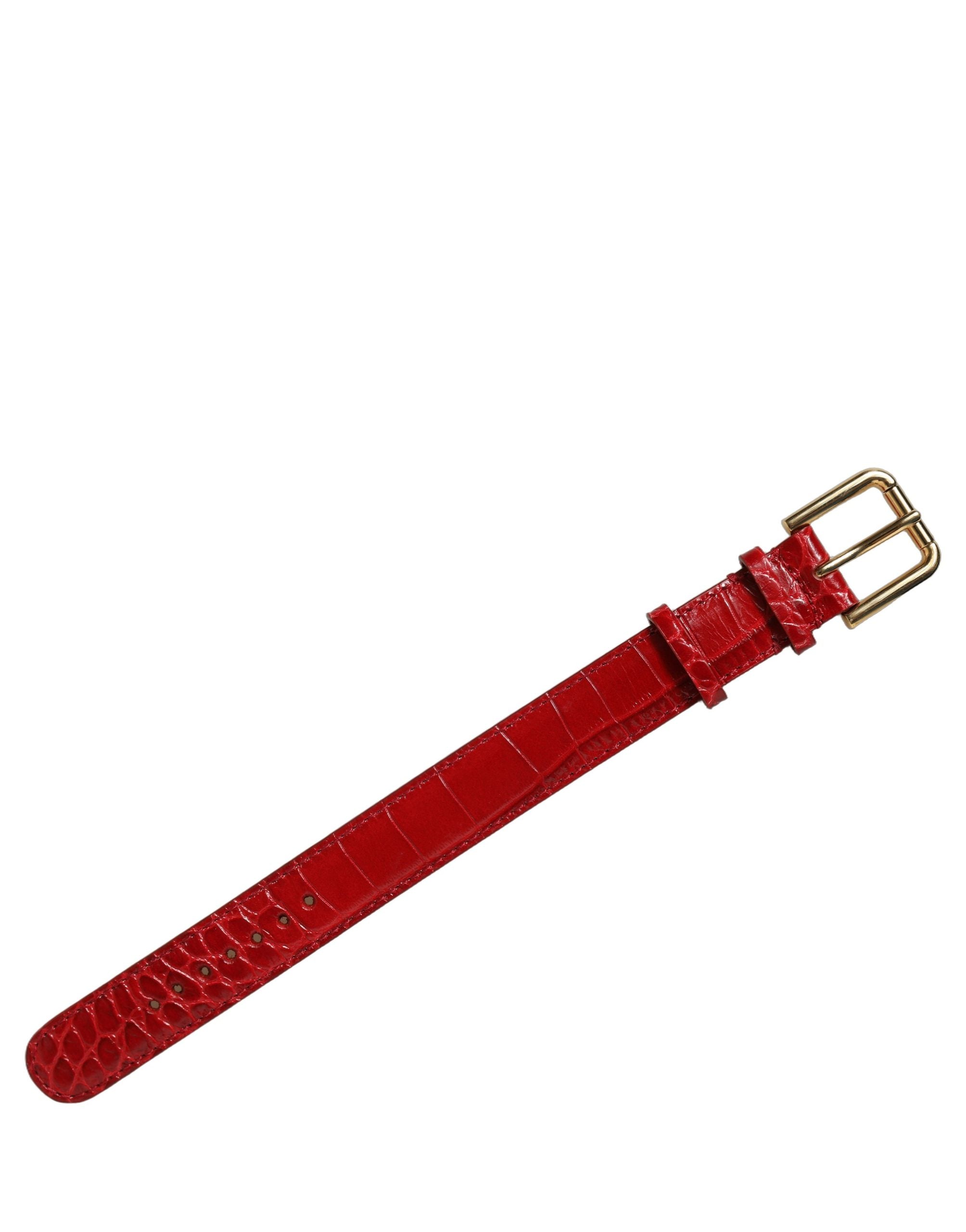 Dolce & Gabbana Red Embossed Leather Gold Buckle Belt Strap Women's Bracelet (Pre-Owned)