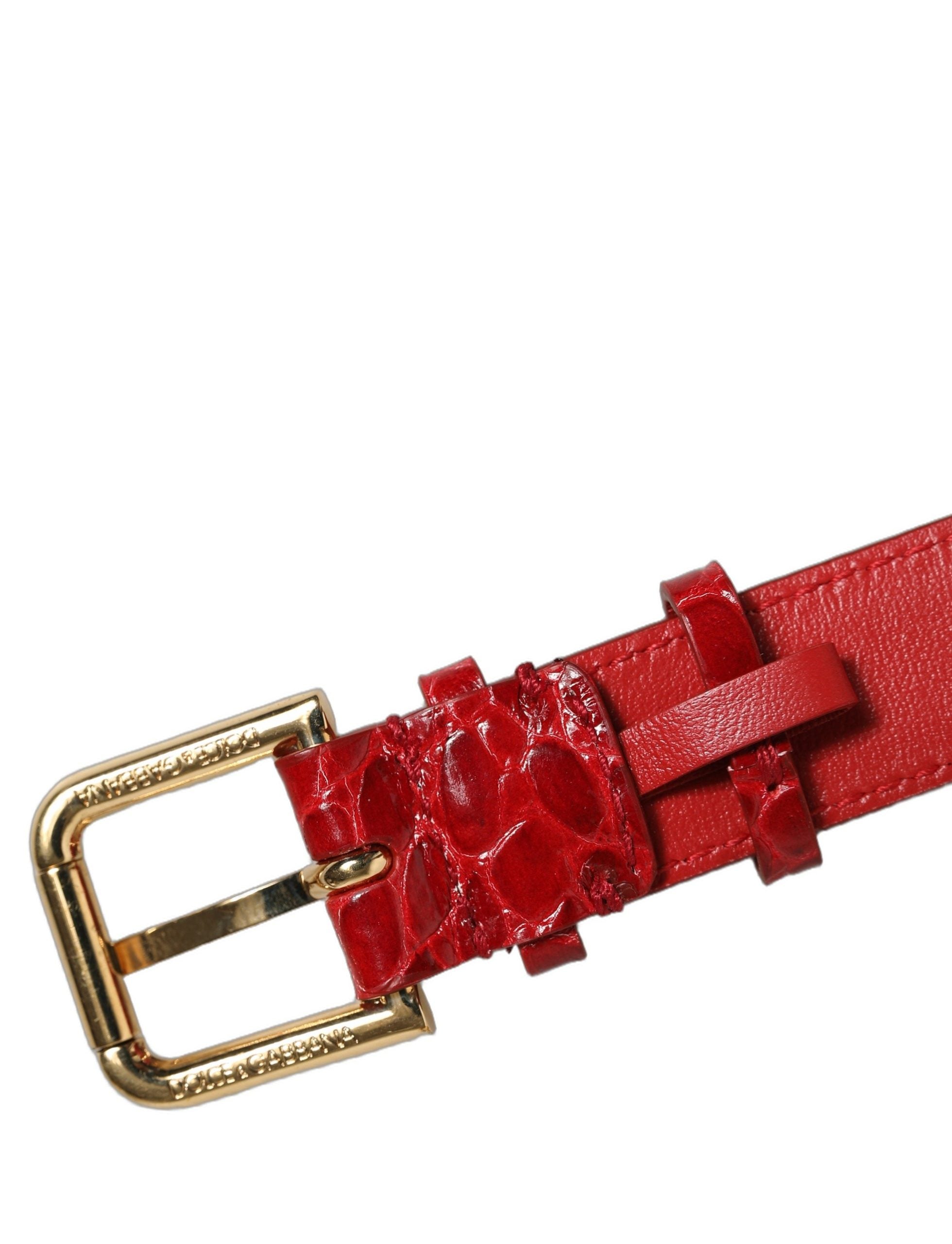 Dolce & Gabbana Red Embossed Leather Gold Buckle Belt Strap Women's Bracelet (Pre-Owned)