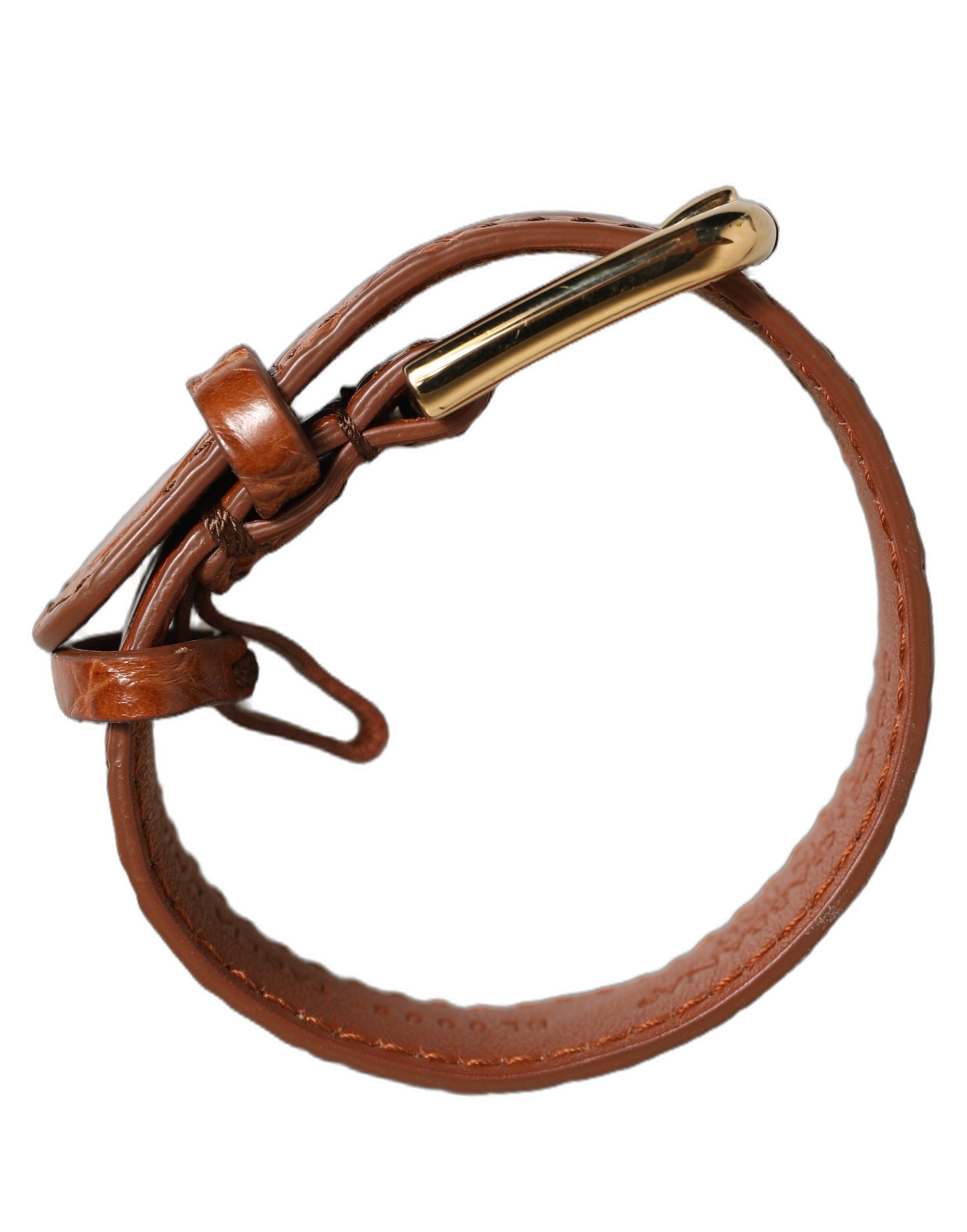 Dolce & Gabbana Brown Textured Leather Gold Buckle Belt Strap Women's Bracelet