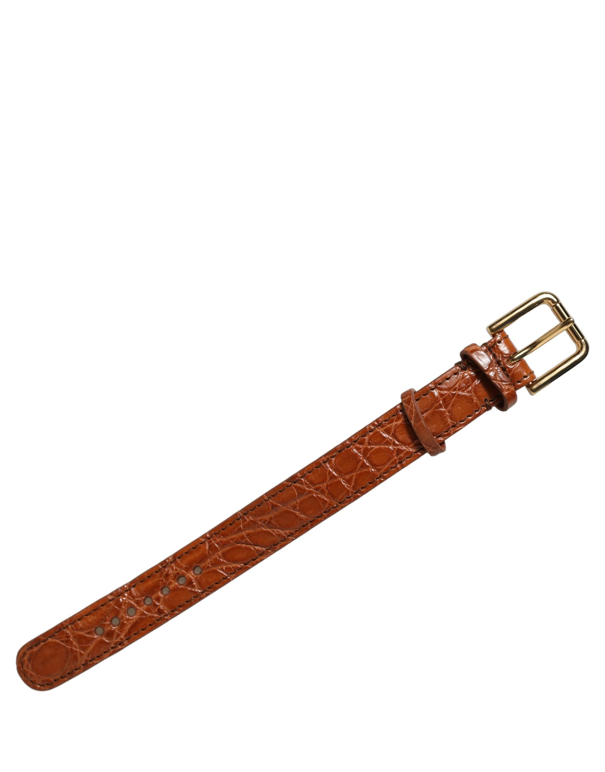 Dolce & Gabbana Brown Textured Leather Gold Buckle Belt Strap Women's Bracelet