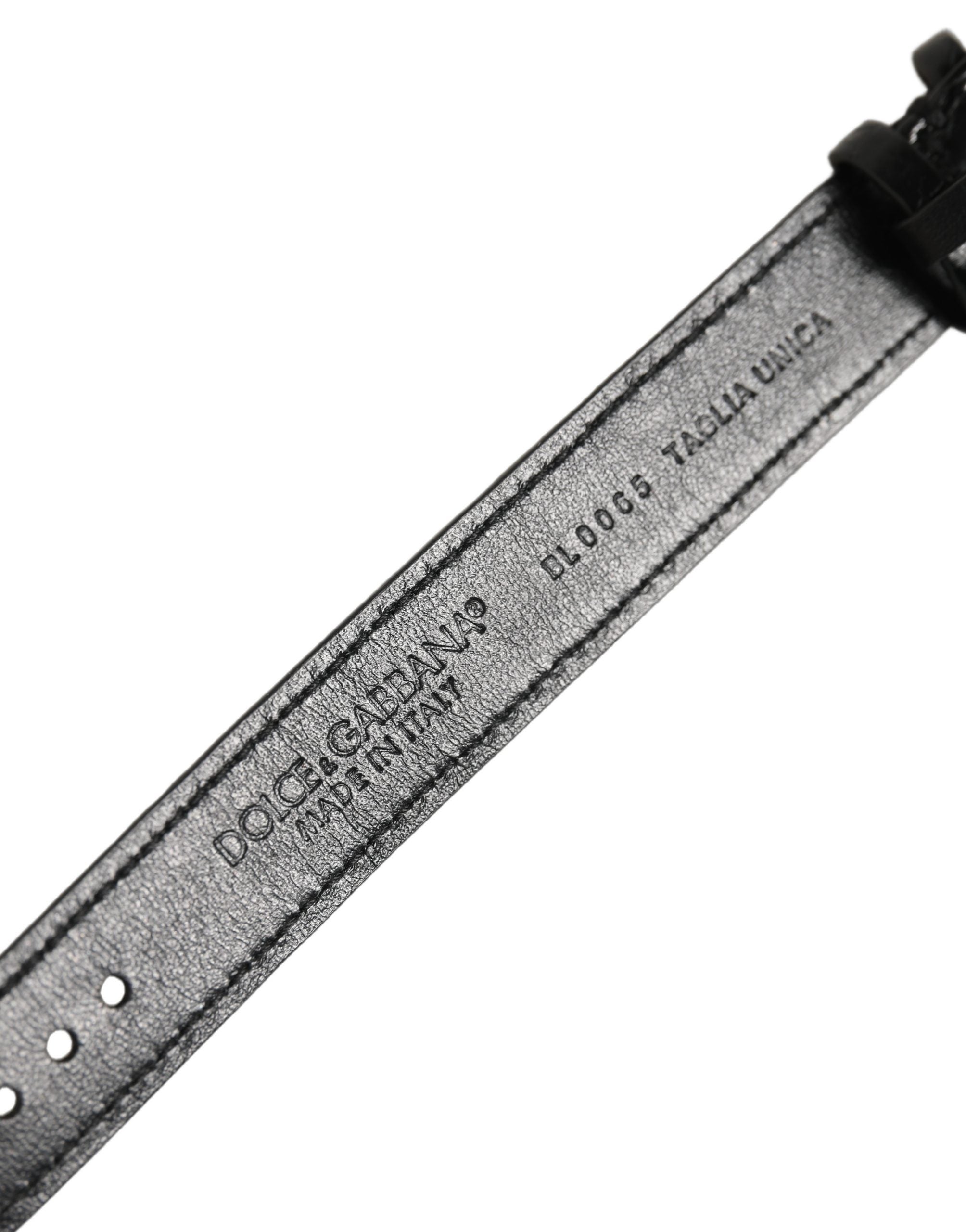 Dolce & Gabbana Black Textured Leather Gold Buckle Belt Strap Women's Bracelet