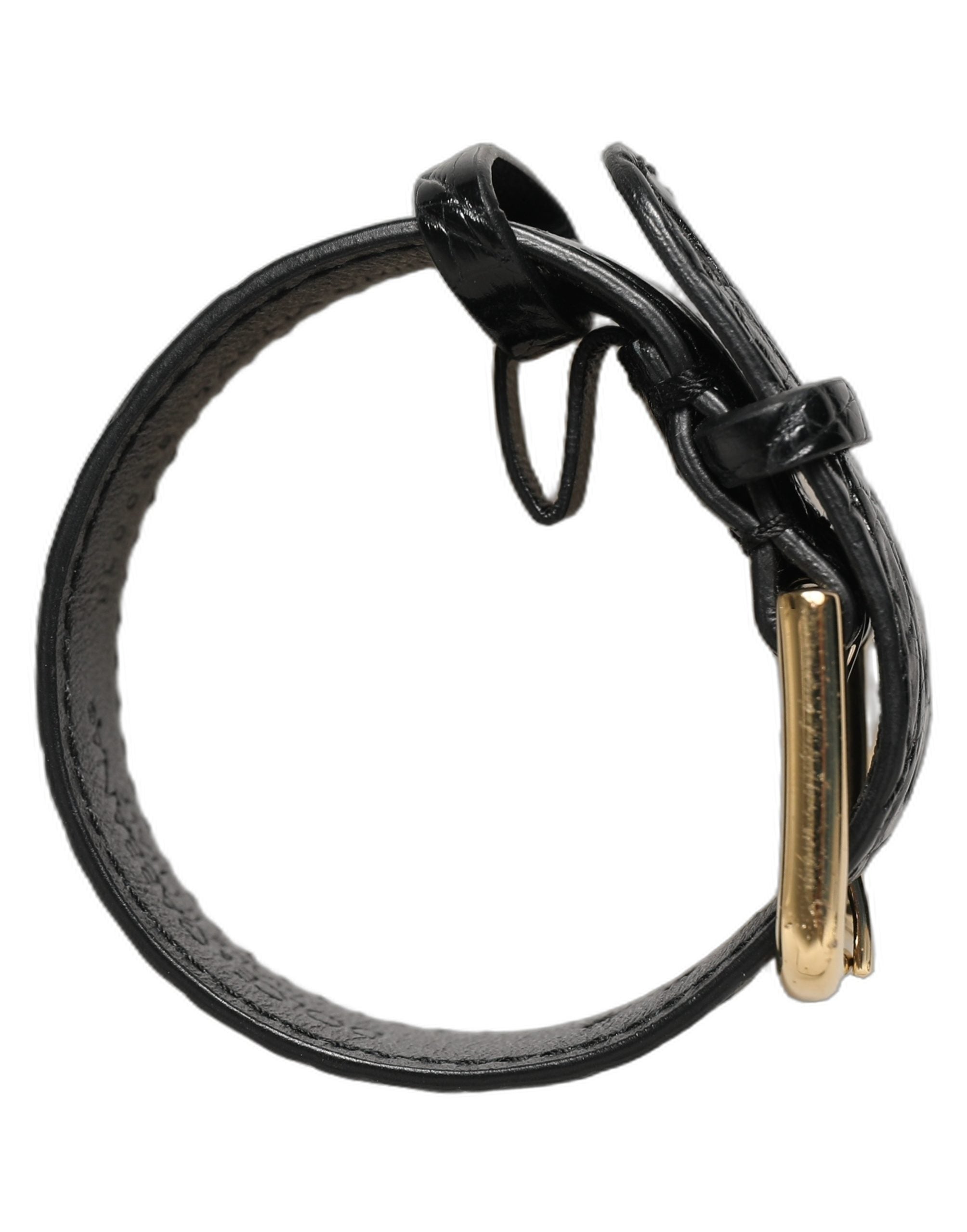Dolce & Gabbana Black Textured Leather Gold Buckle Belt Strap Women's Bracelet