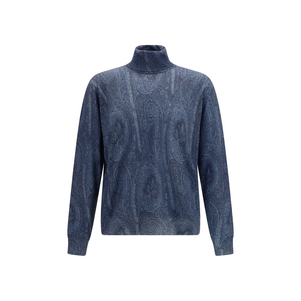 Etro Blue Silk Men's Turtleneck