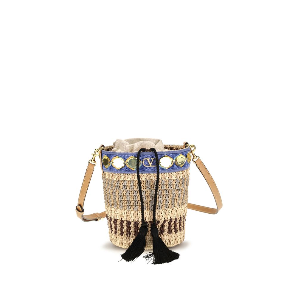 Valentino Garavani Beige Raffia Backet Women's Bag