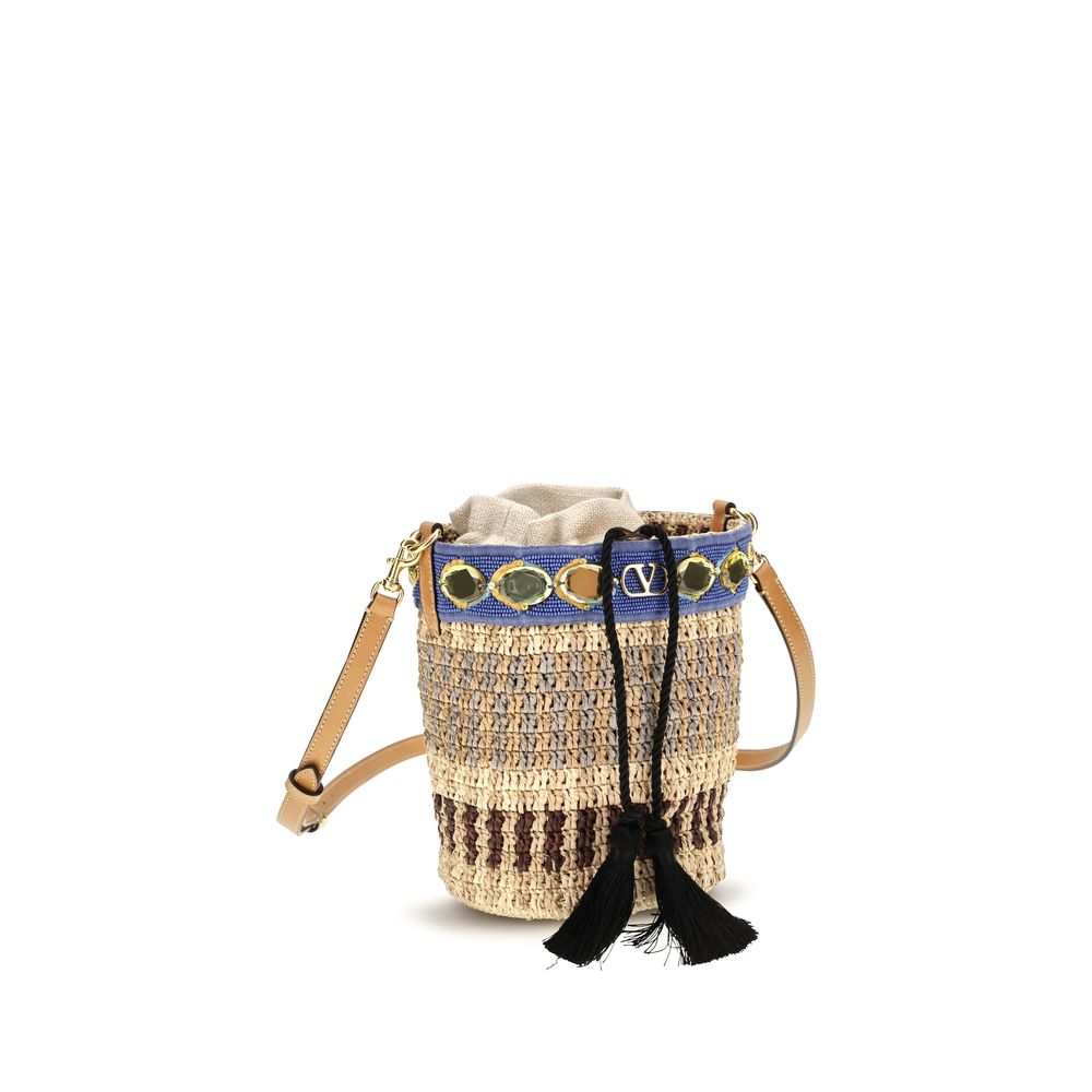 Valentino Garavani Beige Raffia Backet Women's Bag