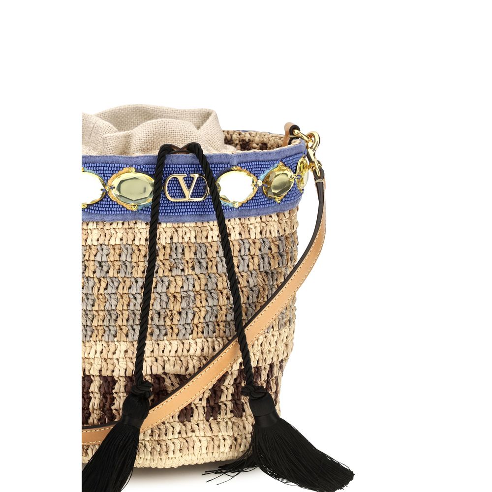 Valentino Garavani Beige Raffia Backet Women's Bag