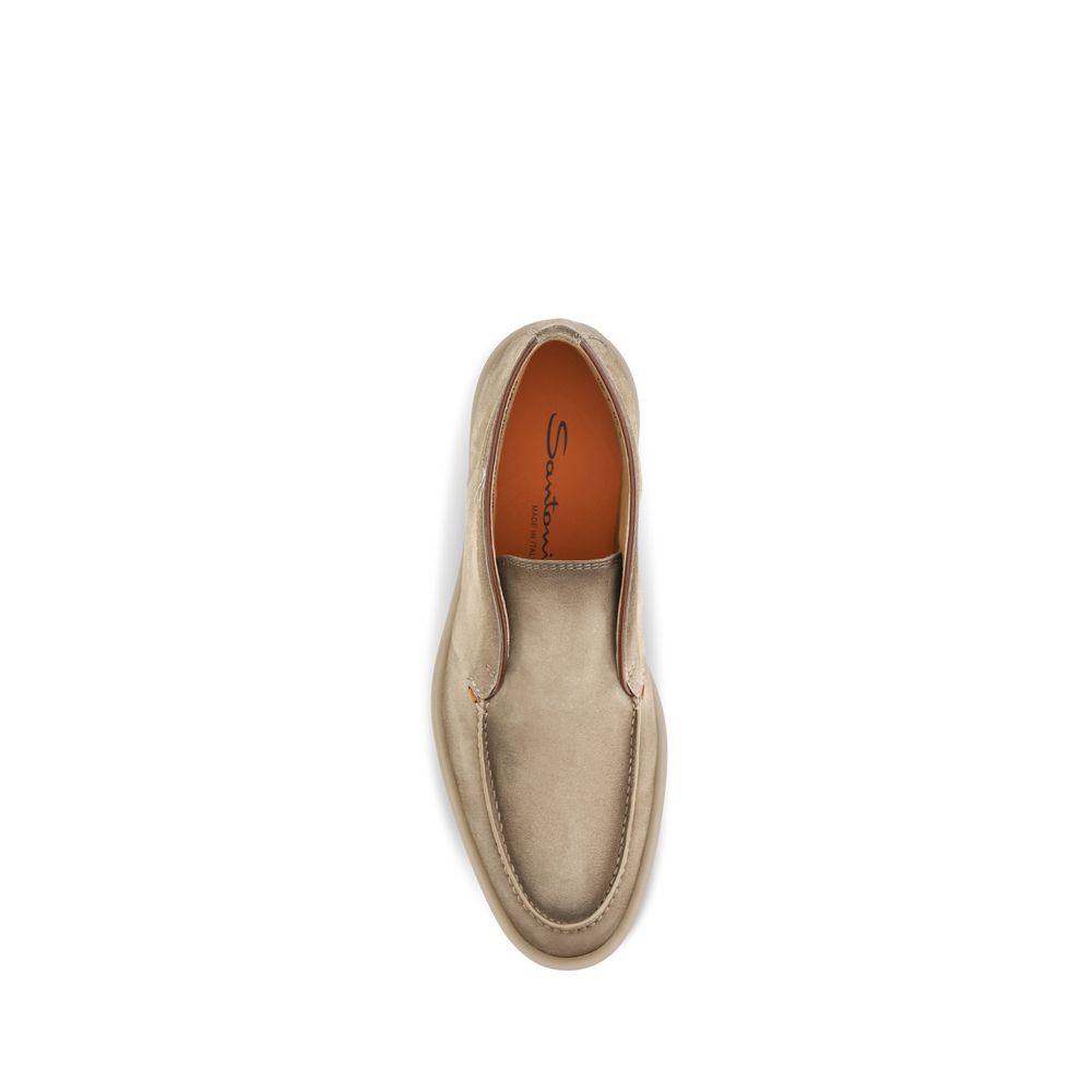 Santoni Beige Suede Leather Slip-On Men's Loafers