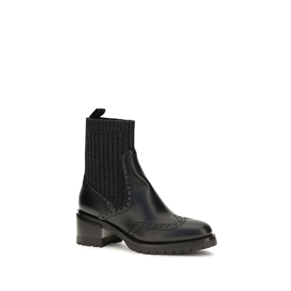 Santoni Black Calf Leather Bos Taurus Ankle Women's Boots