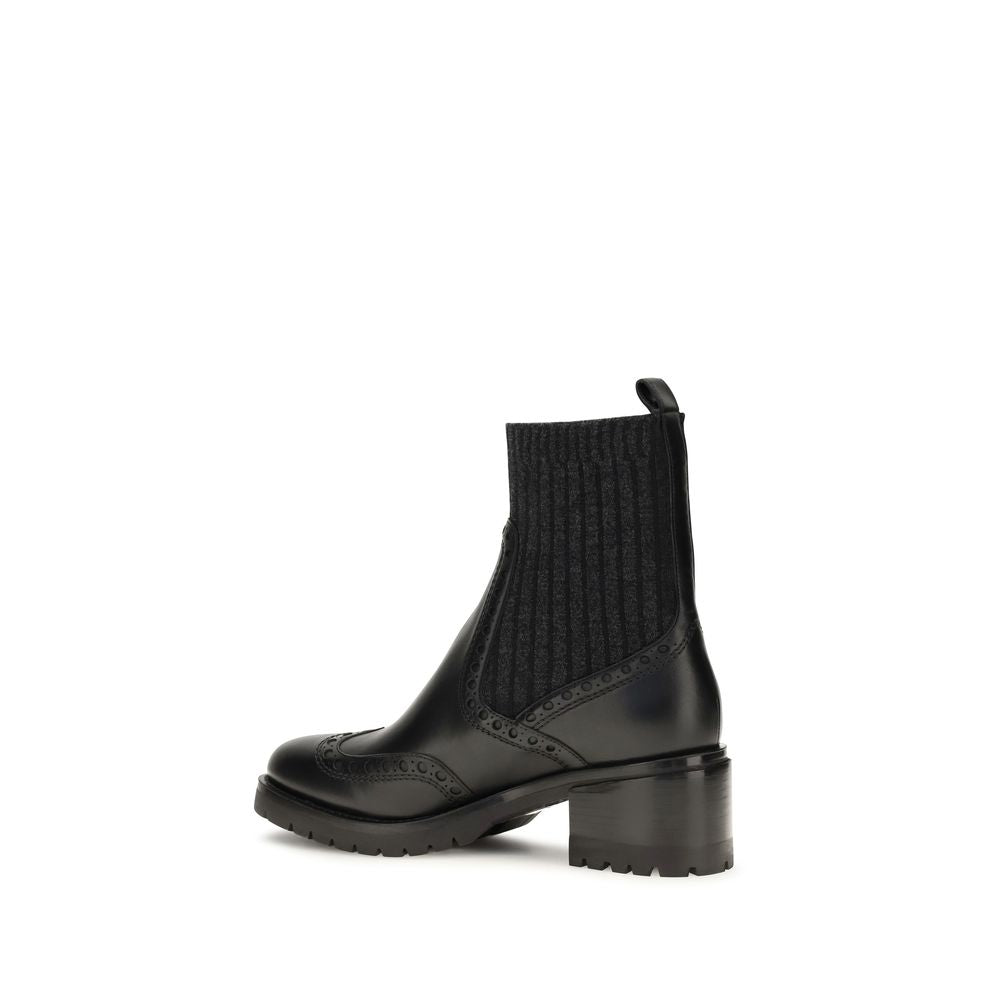 Santoni Black Calf Leather Bos Taurus Ankle Women's Boots