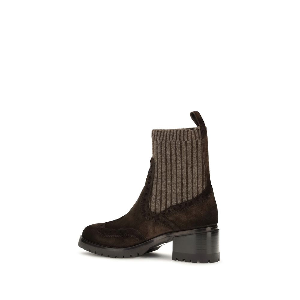 Santoni Brown Calf Leather Bos Taurus Ankle Women's Boots
