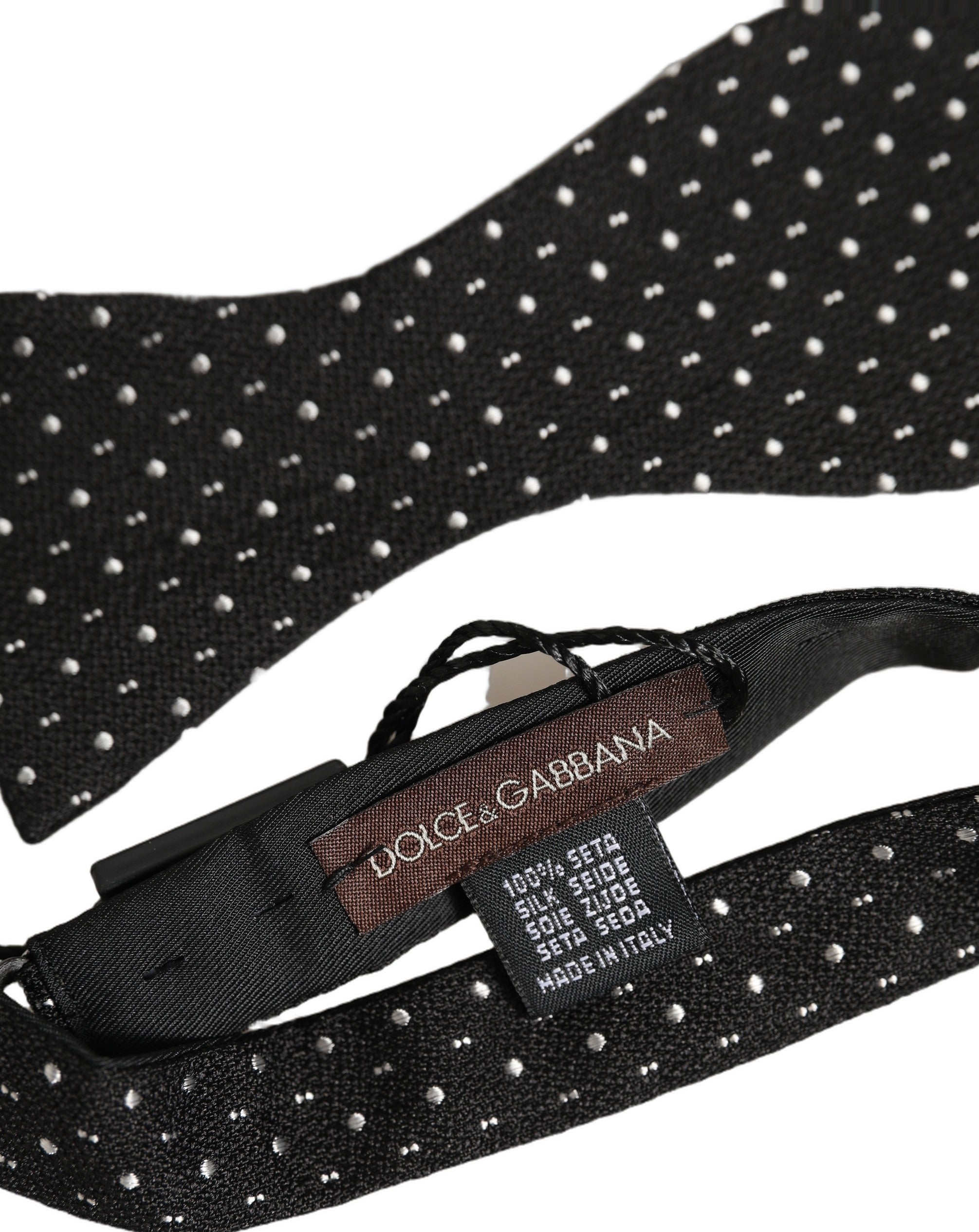 Dolce & Gabbana Black White Polka Dot Adjustable Neck Papillon Bow Men's Tie