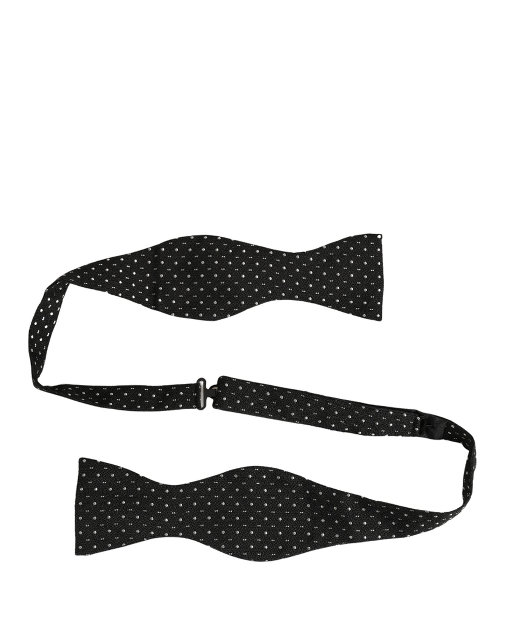 Dolce & Gabbana Black White Polka Dot Adjustable Neck Papillon Bow Men's Tie