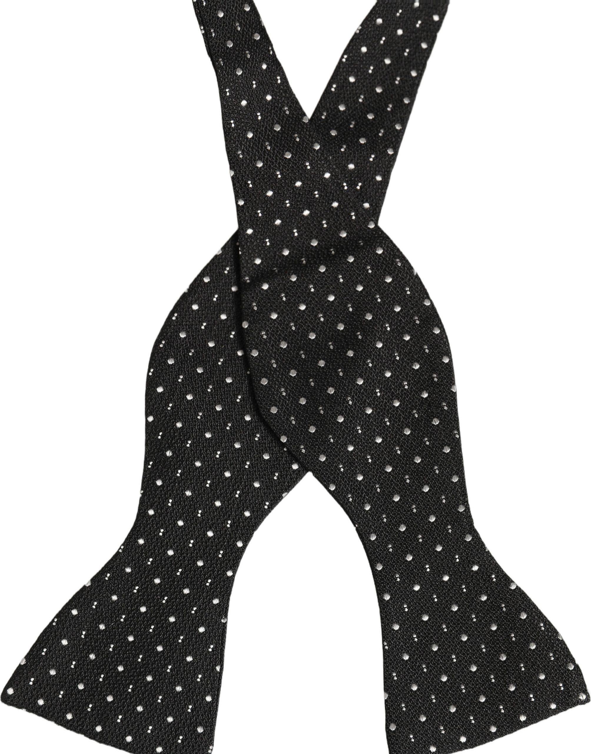 Dolce & Gabbana Black White Polka Dot Adjustable Neck Papillon Bow Men's Tie