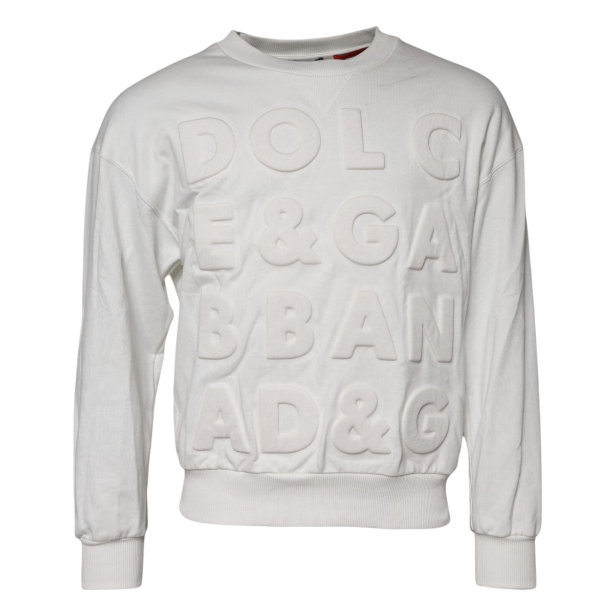 Dolce & Gabbana White Embossed Logo Cotton Crew Neck Men's Sweater (Pre-Owned)