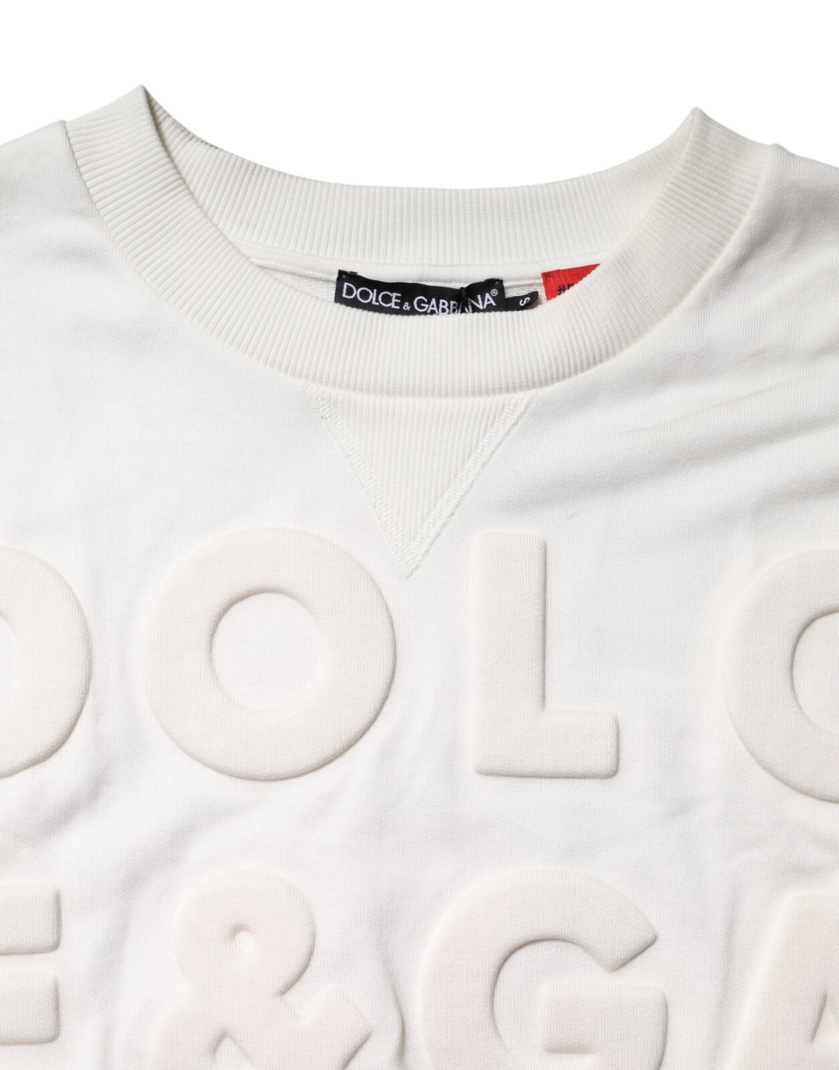 Dolce & Gabbana White Embossed Logo Cotton Crew Neck Men's Sweater (Pre-Owned)