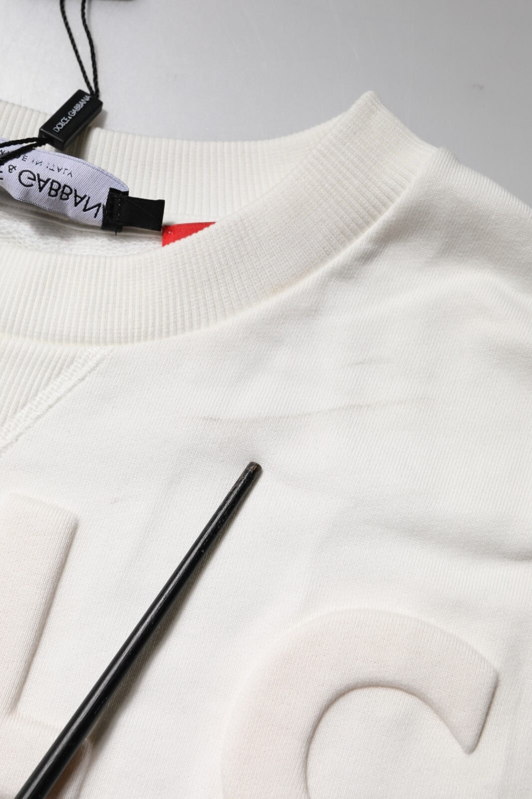 Dolce & Gabbana White Embossed Logo Cotton Crew Neck Men's Sweater (Pre-Owned)