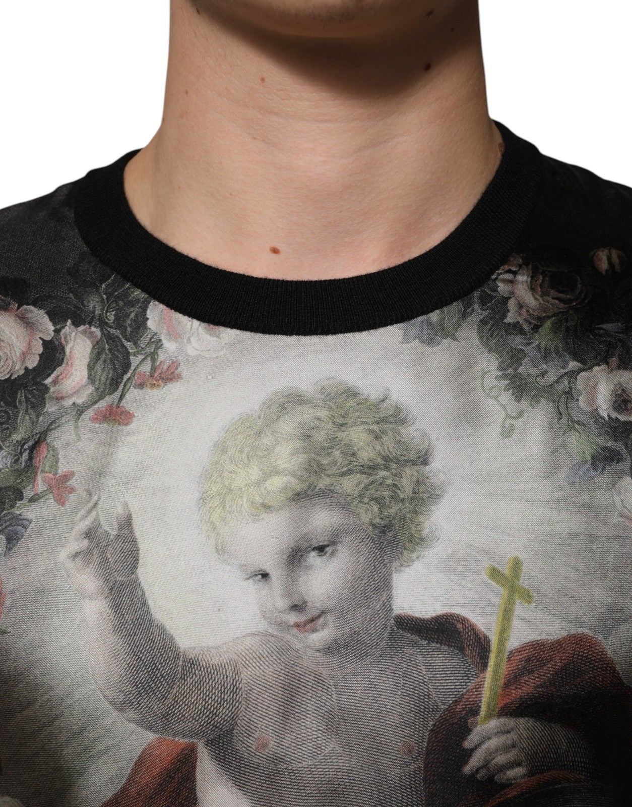 Dolce & Gabbana Black Cashmere Cherub Print Baroque Men's Sweater