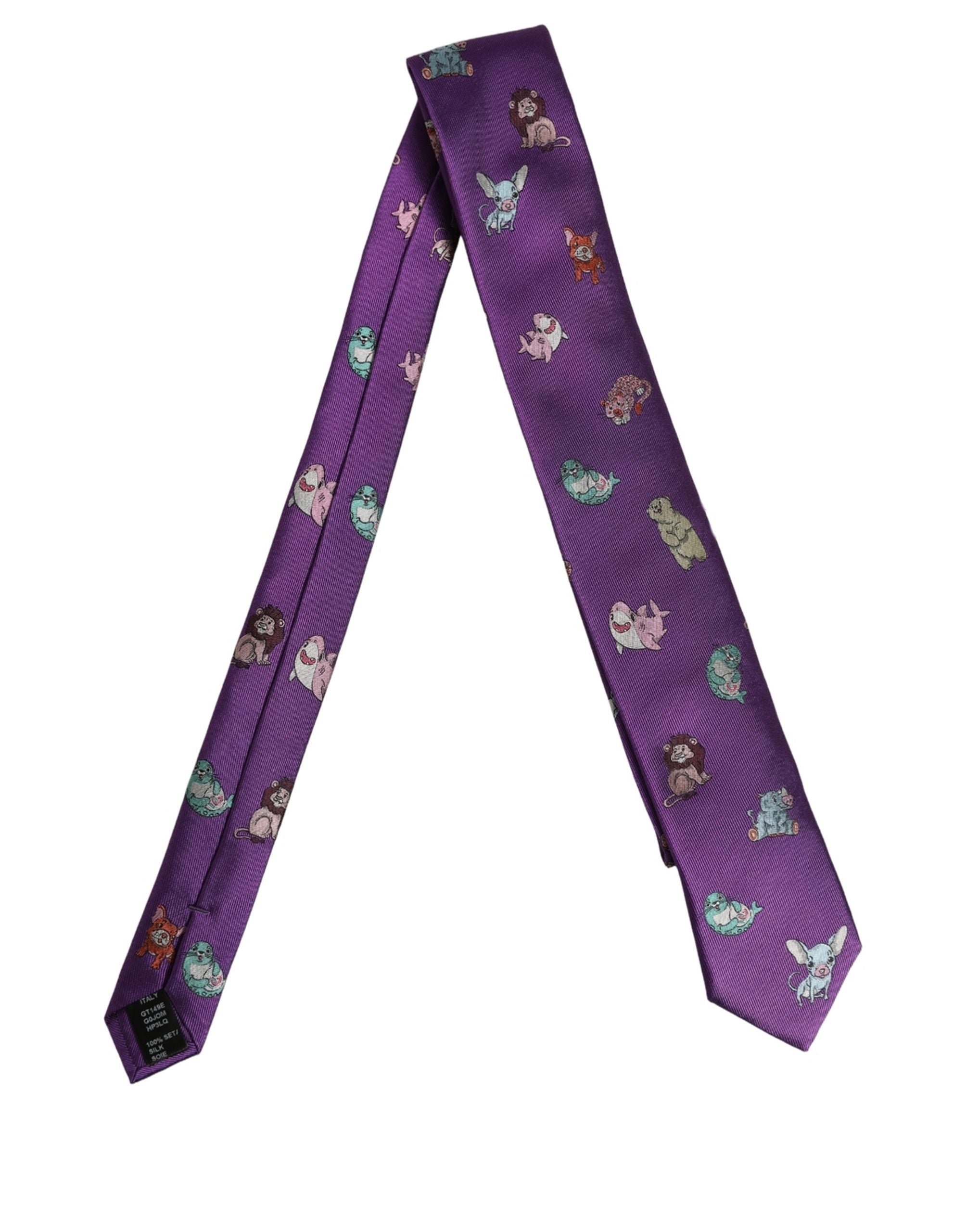 Dolce & Gabbana Men Purple Animal Print Adjustable Men'sd NeckMen's Men's Tie
