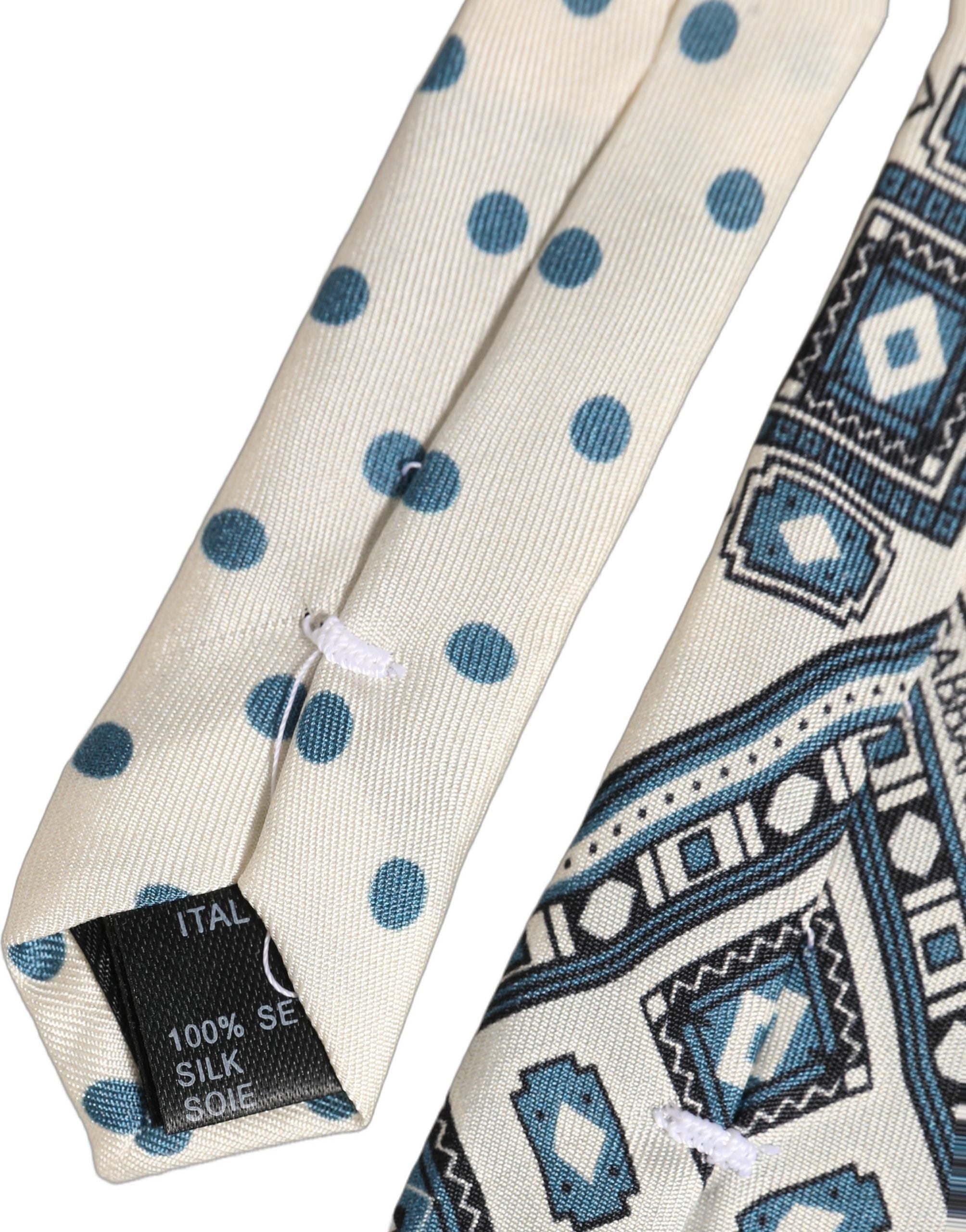Dolce & Gabbana Men Off White Blue Geometric Adjustable Men'sd NeckMen's Men's Tie