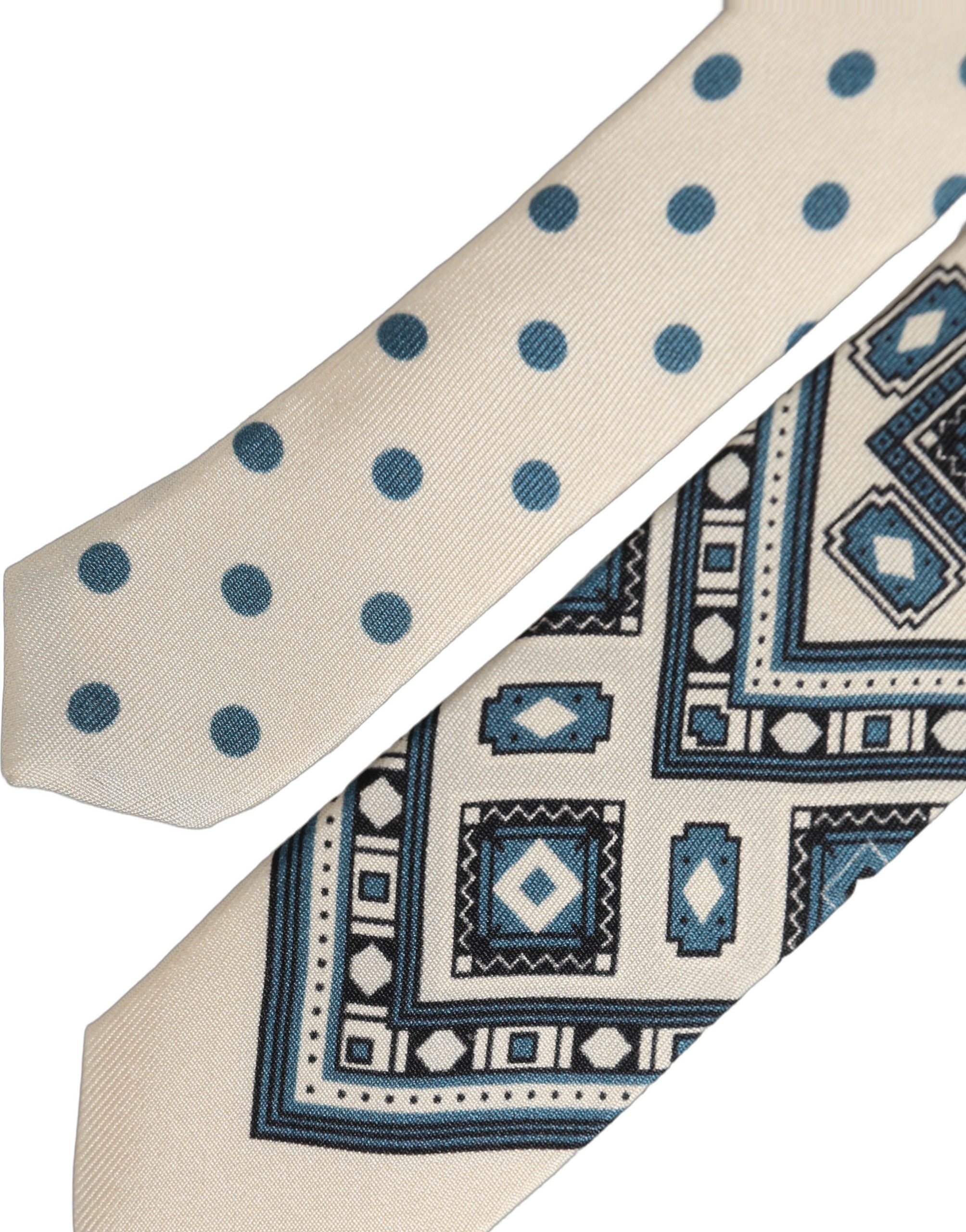 Dolce & Gabbana Men Off White Blue Geometric Adjustable Men'sd NeckMen's Men's Tie