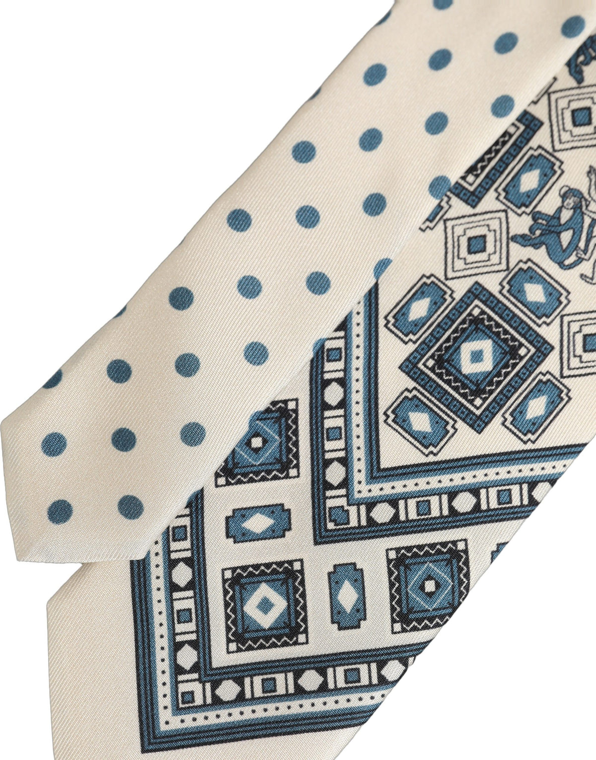 Dolce & Gabbana Men Off White Blue Geometric Adjustable Men'sd NeckMen's Men's Tie