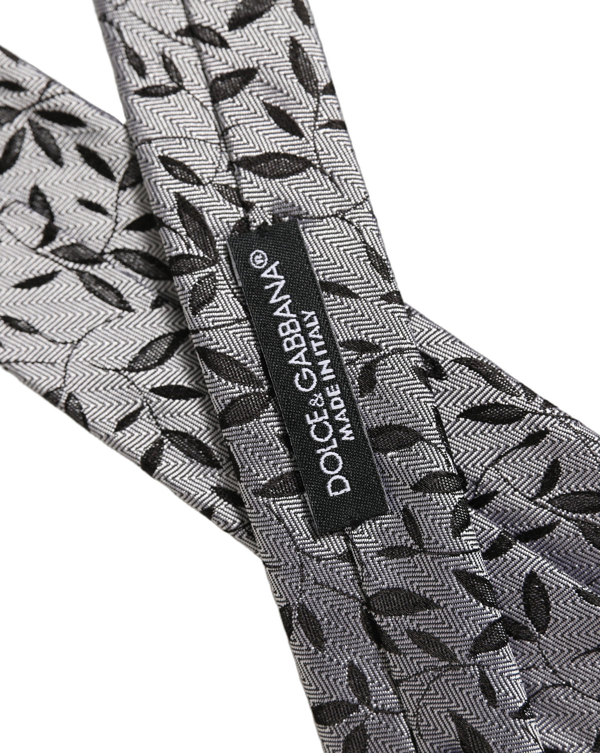 Dolce & Gabbana Men Gray Leaf Pattern Silk Adjustable Men'sd NeckMen's Men's Tie