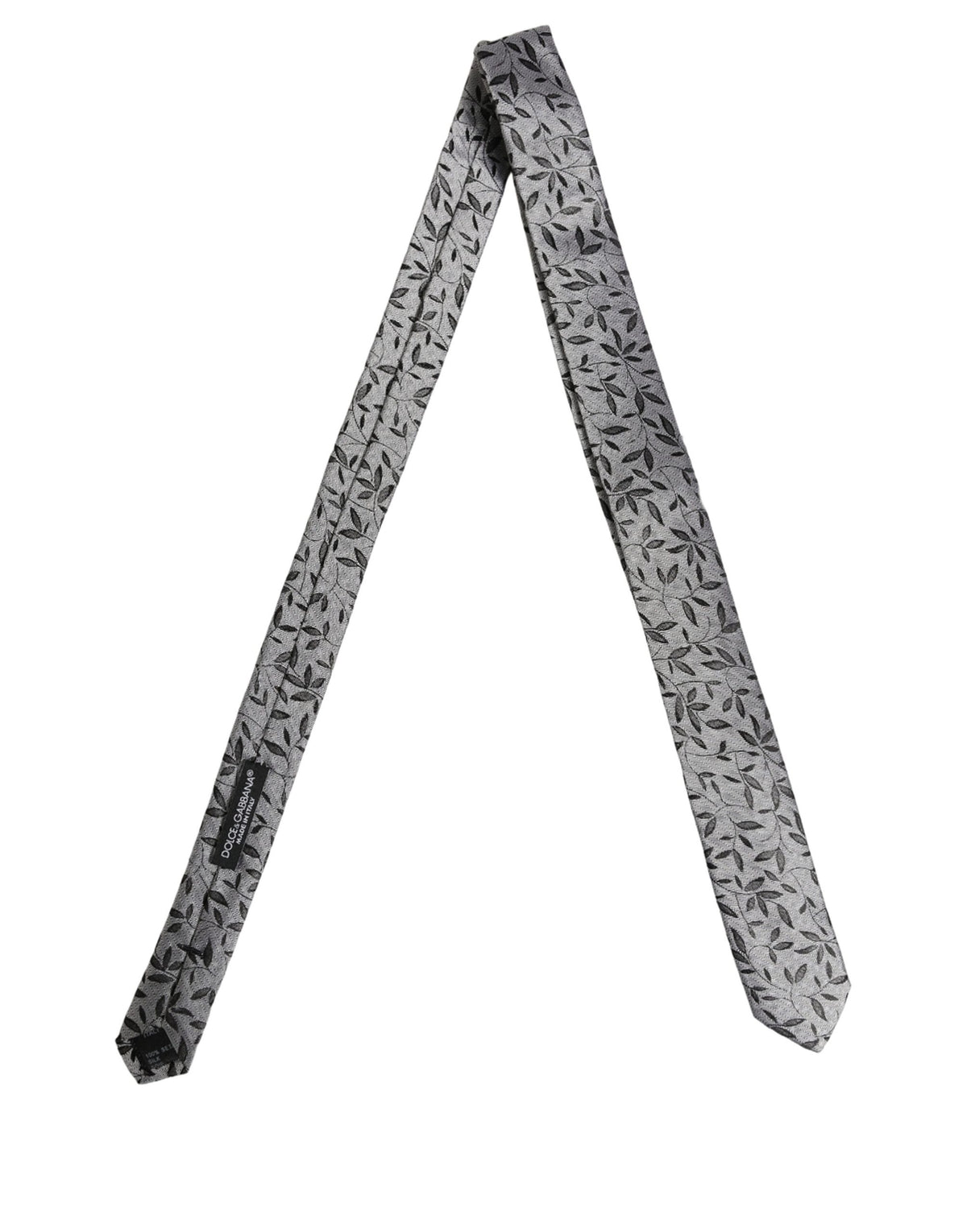 Dolce & Gabbana Men Gray Leaf Pattern Silk Adjustable Men'sd NeckMen's Men's Tie