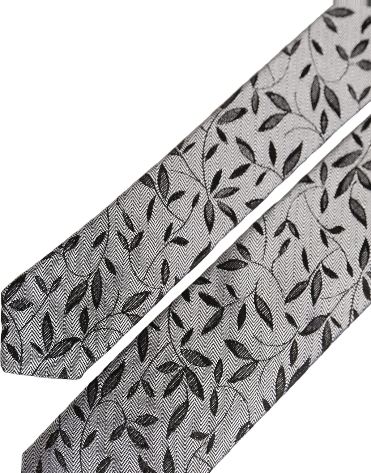 Dolce & Gabbana Men Gray Leaf Pattern Silk Adjustable Men'sd NeckMen's Men's Tie