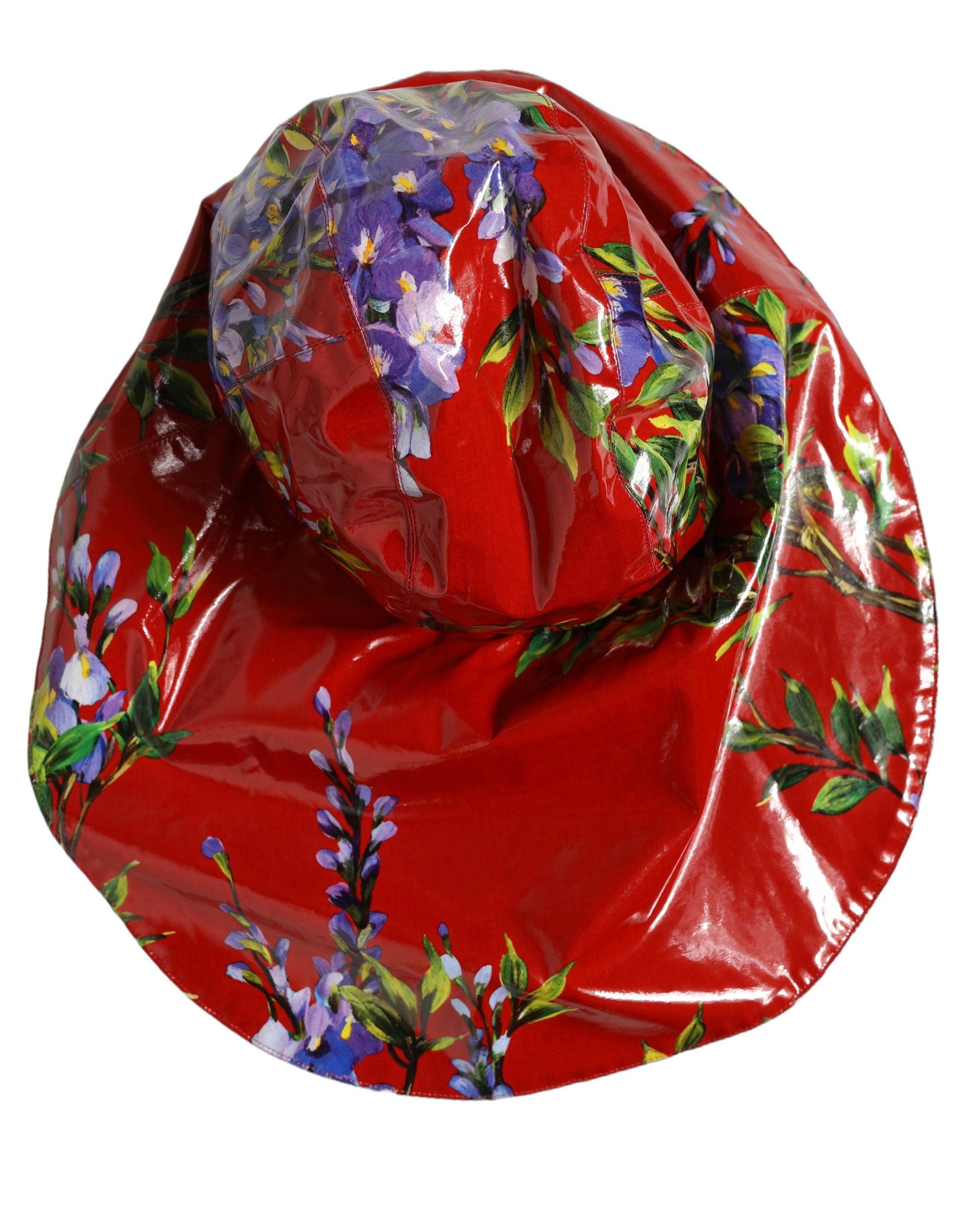 Dolce & Gabbana Glossy Red Floral Wide Brim Bucket Capello Women's Hat