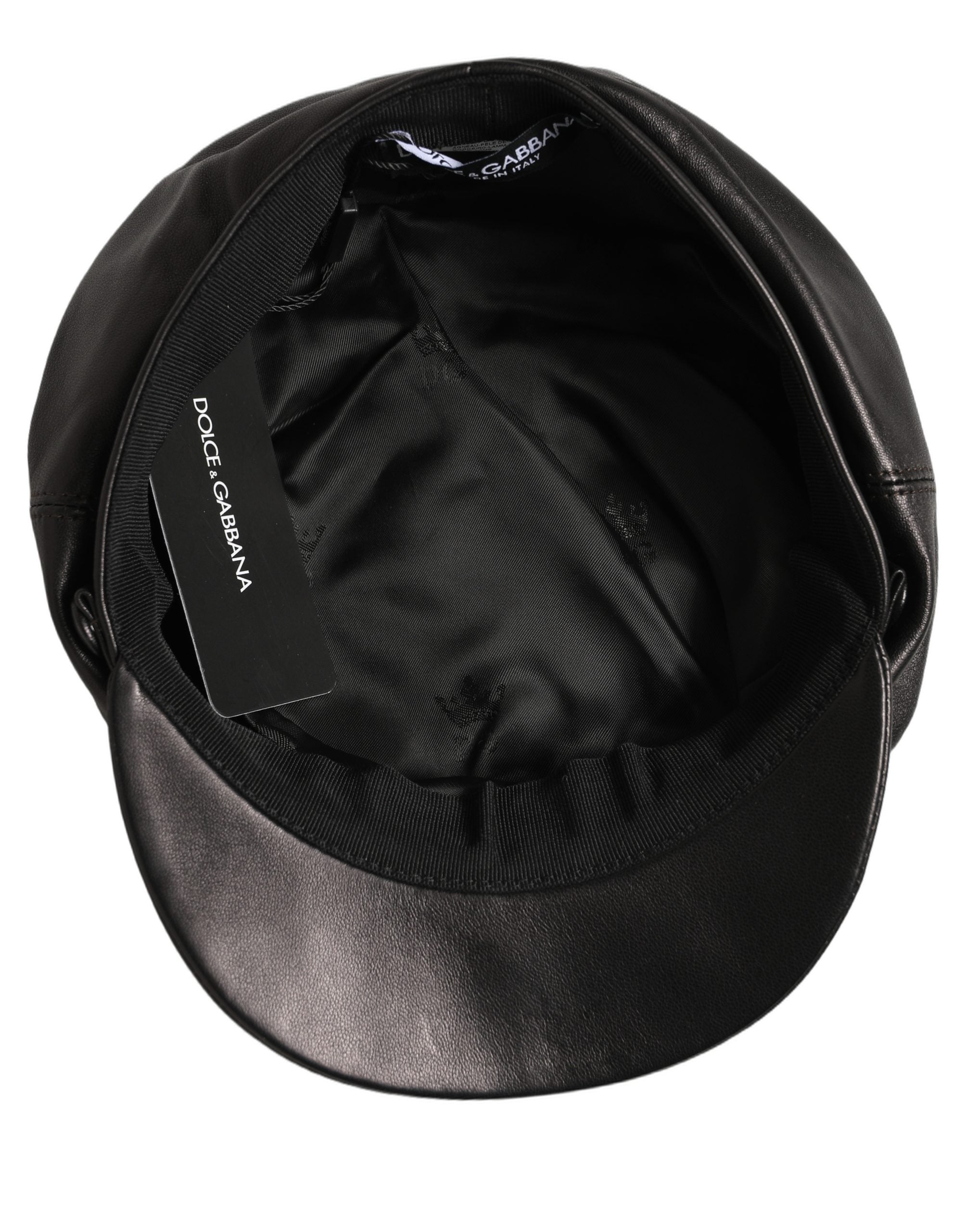 Dolce & Gabbana Black Lambskin Leather Newsboy Capello Women's Hat