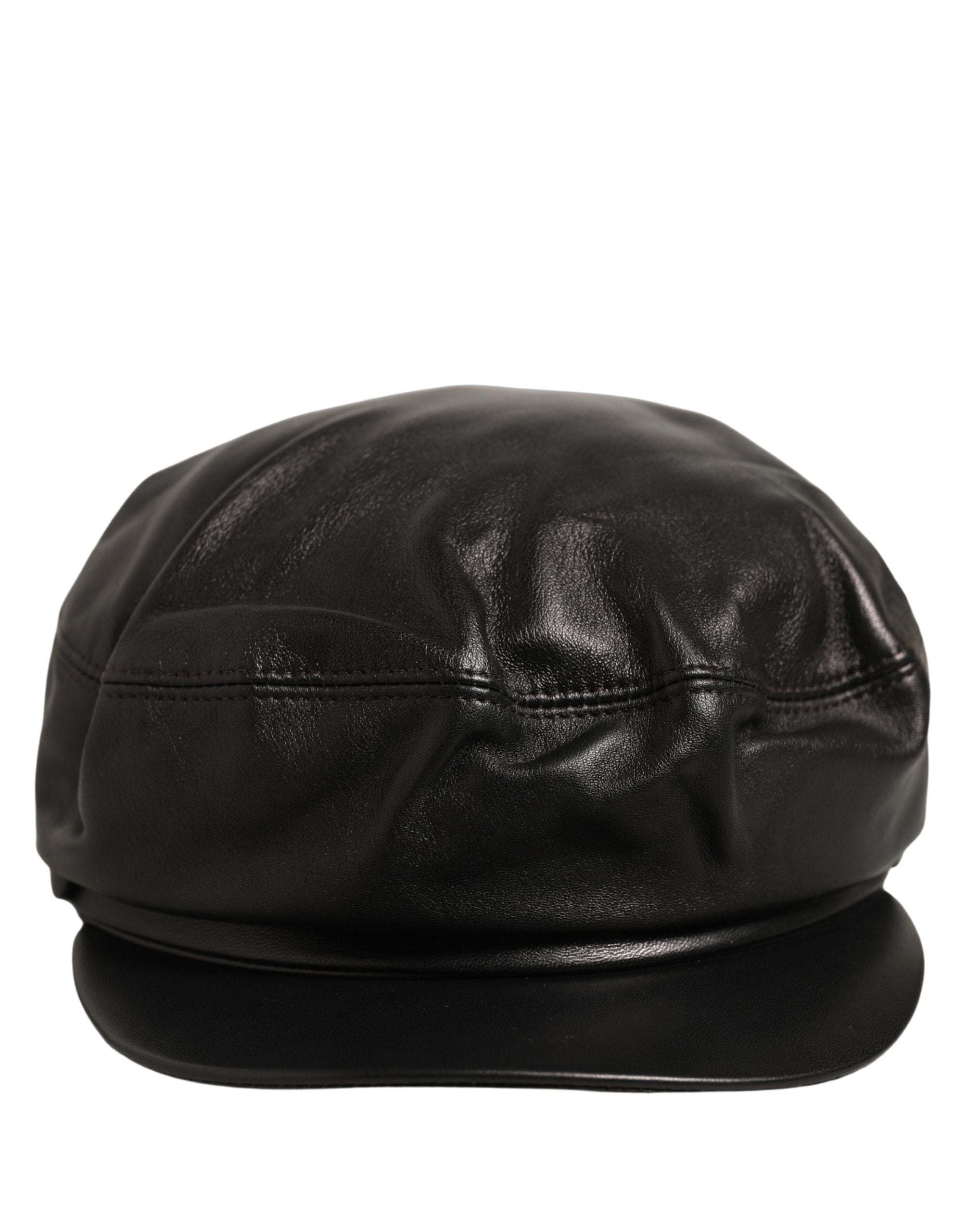 Dolce & Gabbana Black Lambskin Leather Newsboy Capello Women's Hat