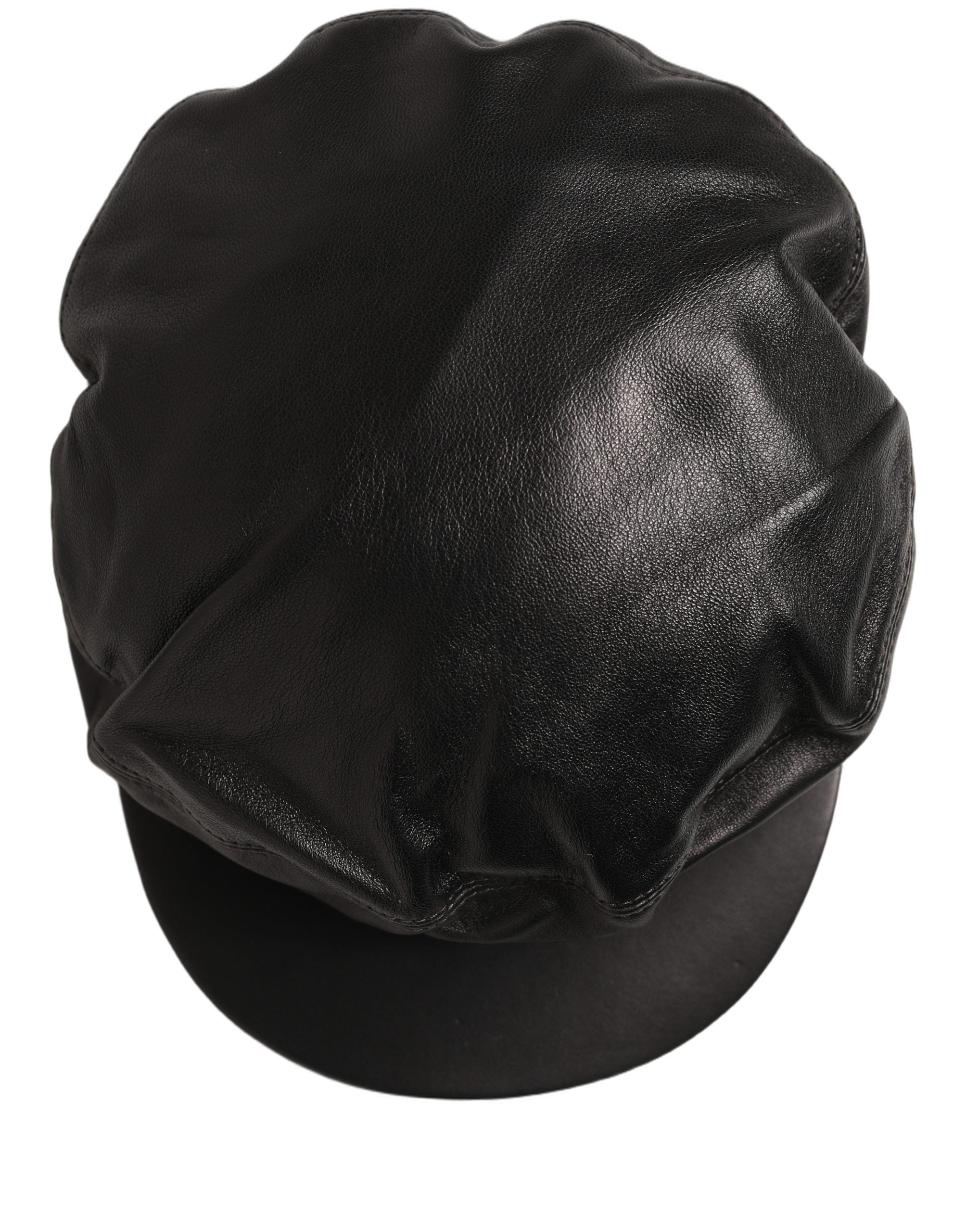 Dolce & Gabbana Black Lambskin Leather Newsboy Capello Women's Hat