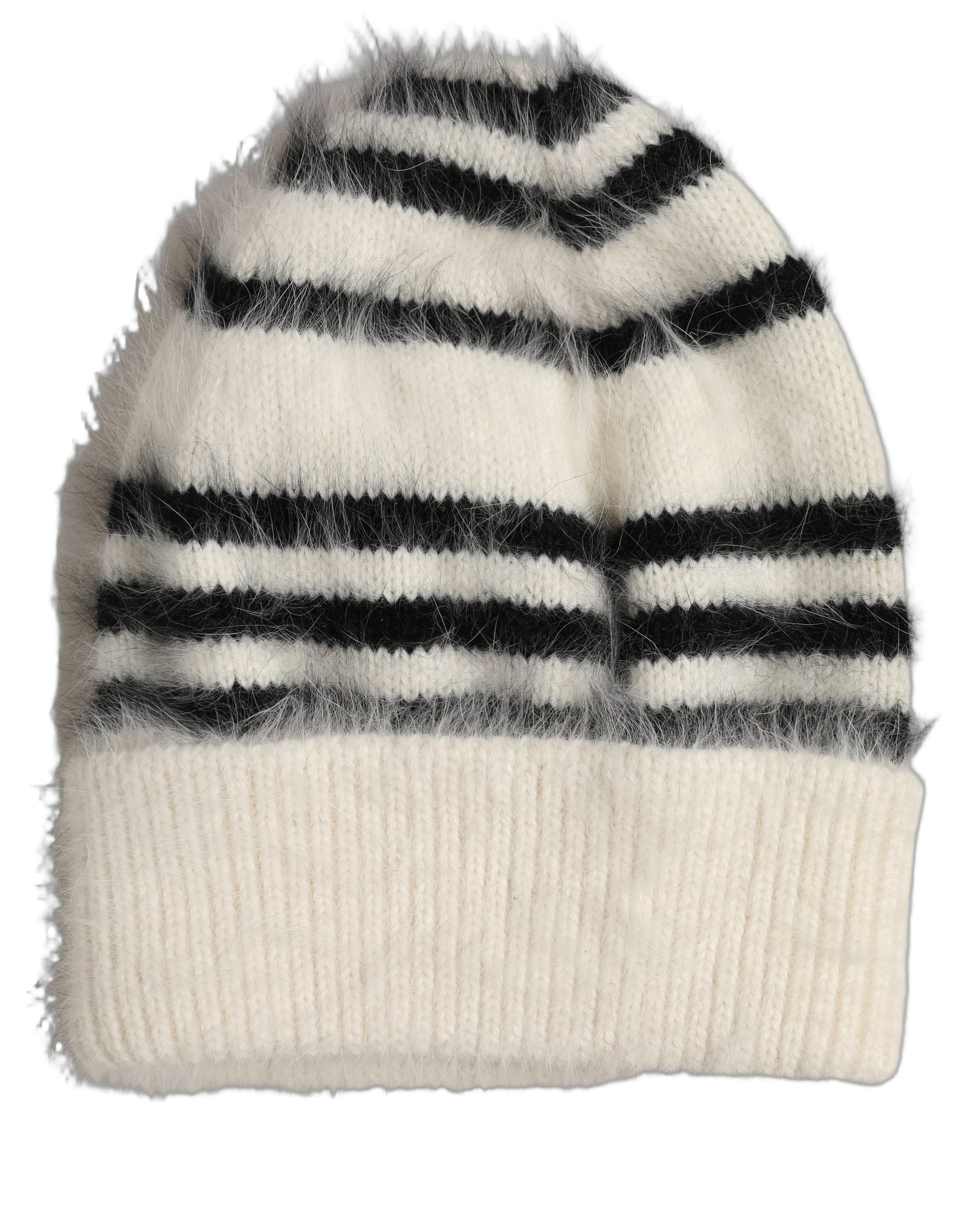 Dolce & Gabbana Black White Striped Angora Knitted Beanie One Size Women's Hat