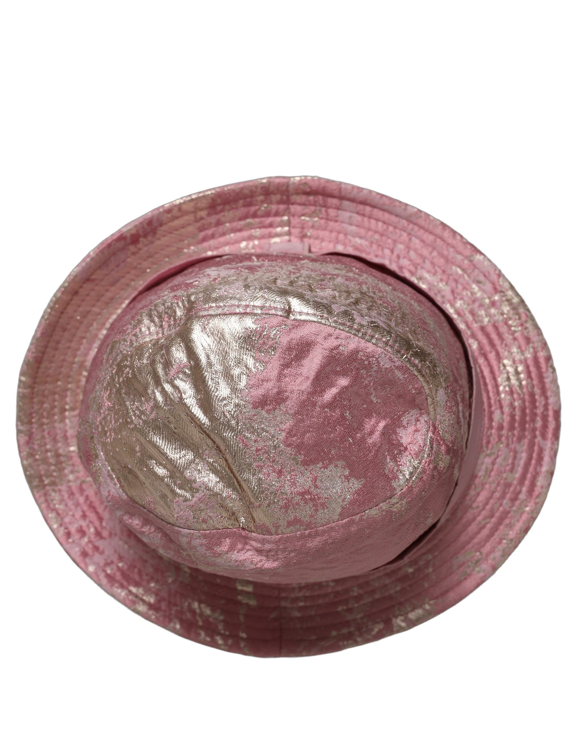 Dolce & Gabbana Pink Metallic Jacquard Pattern Bucket Capello Women's Hat