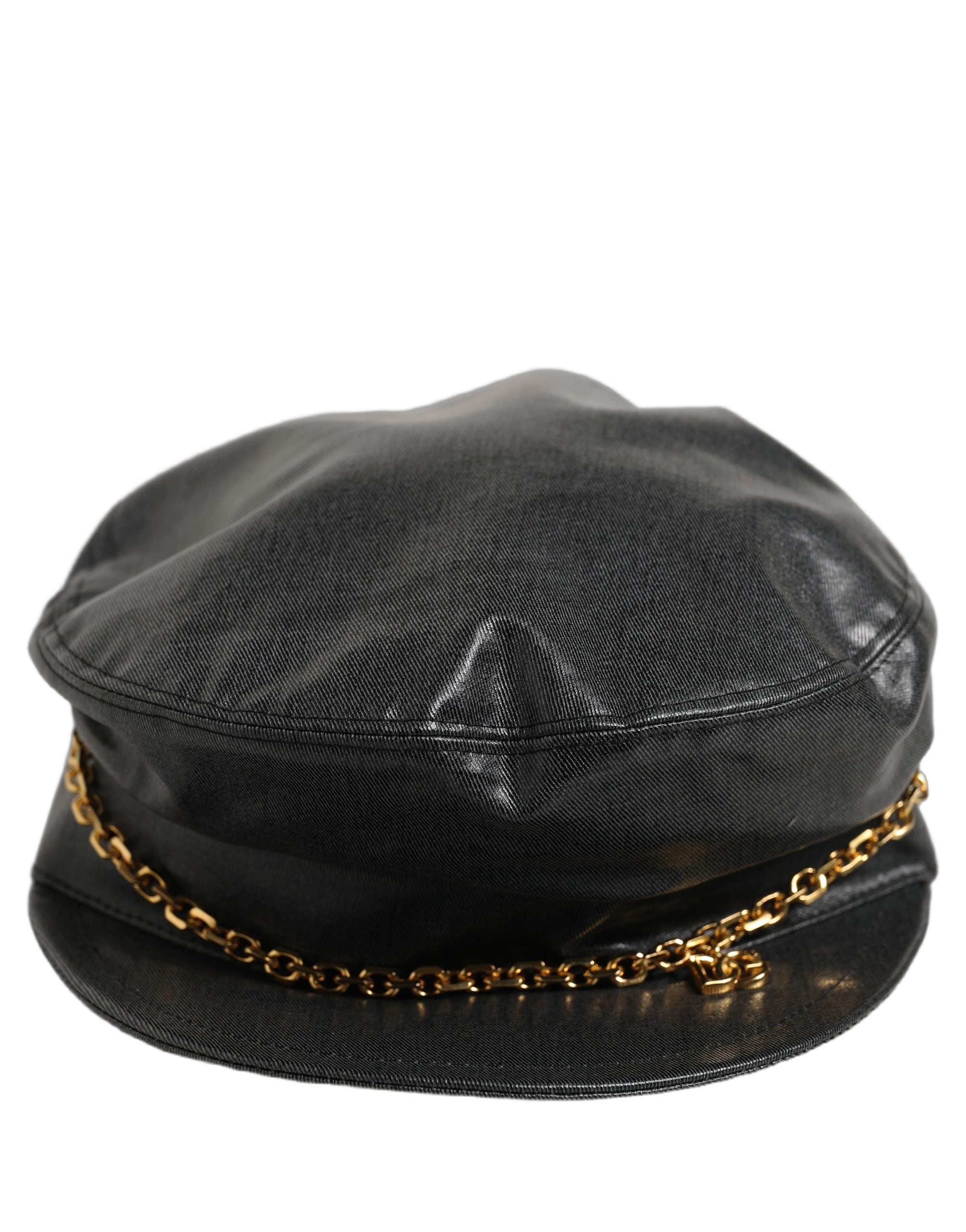 Dolce & Gabbana Black Cotton Gold DG Chain Baker Boy Capello Women's Hat