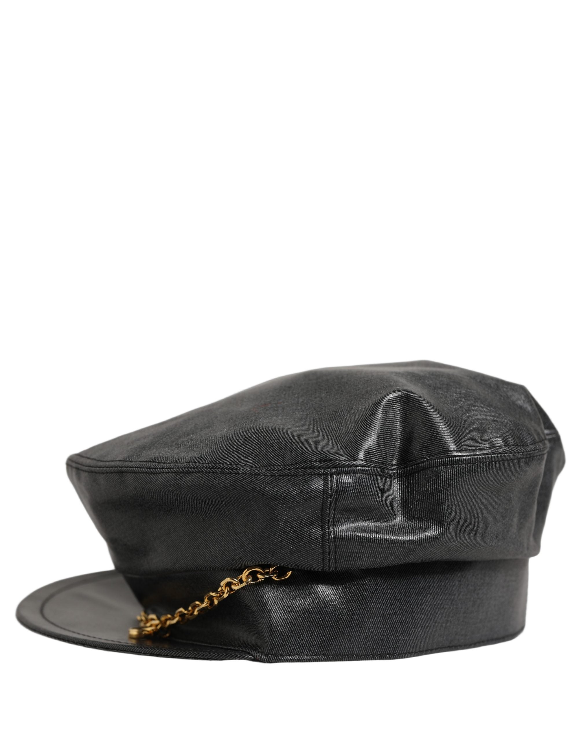 Dolce & Gabbana Black Cotton Gold DG Chain Baker Boy Capello Women's Hat