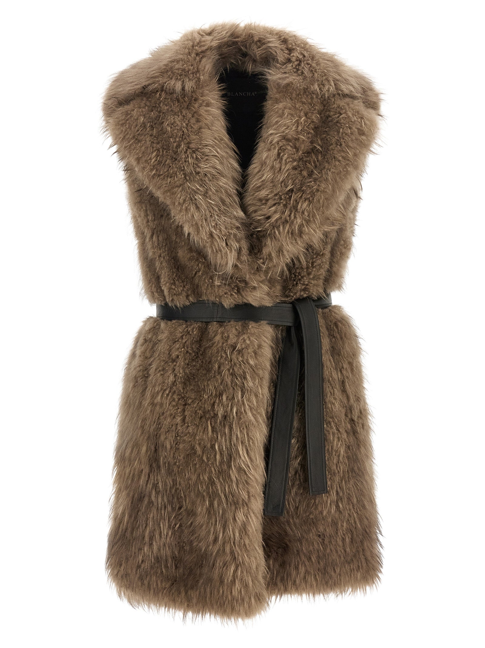 BLANCHA Beige Lamb Fur Sleeveless Women's Jacket
