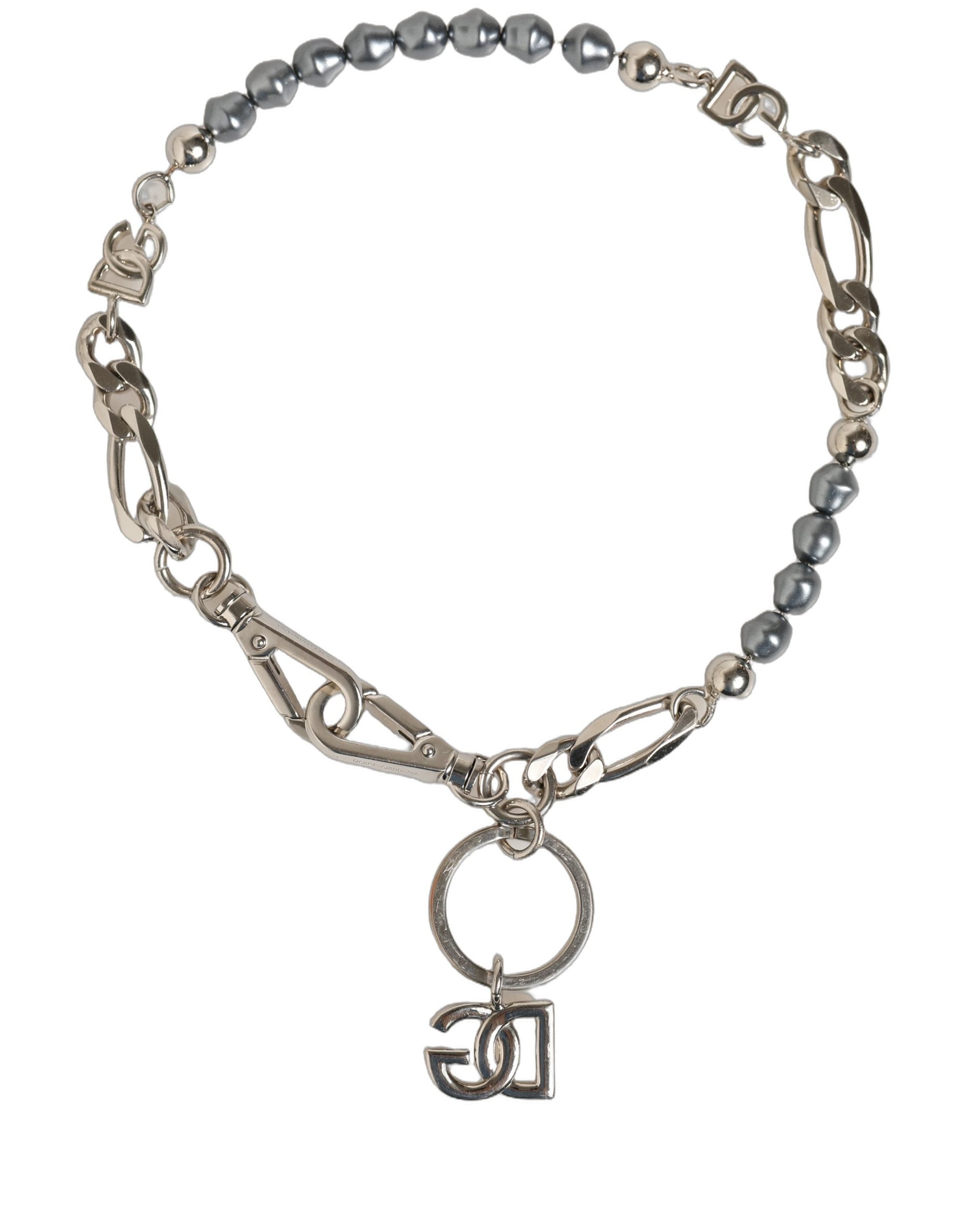 Dolce & Gabbana Silver Tone Chain Signature DG Logo Pendant Women's Necklace (Pre-Owned)