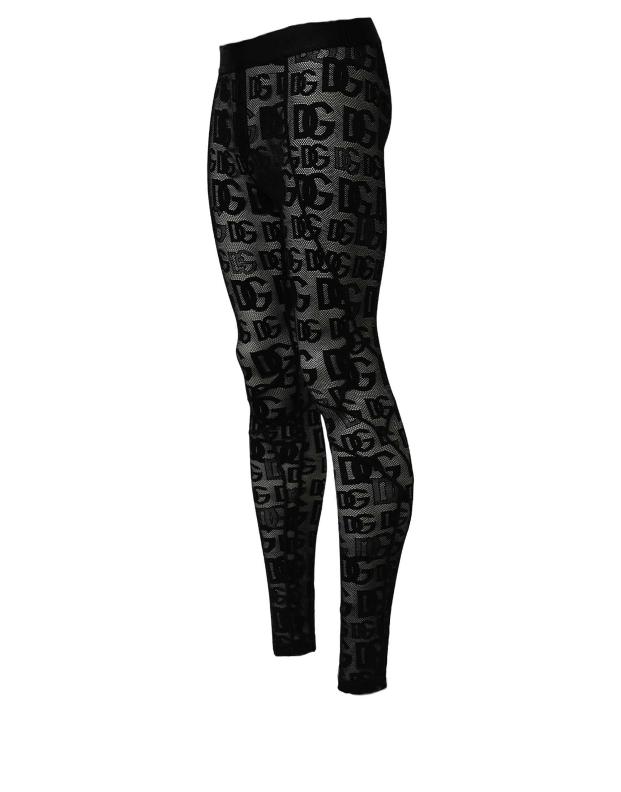 Dolce & Gabbana Black All Over Logo Print Sheer Pantyhose Women's Underwear