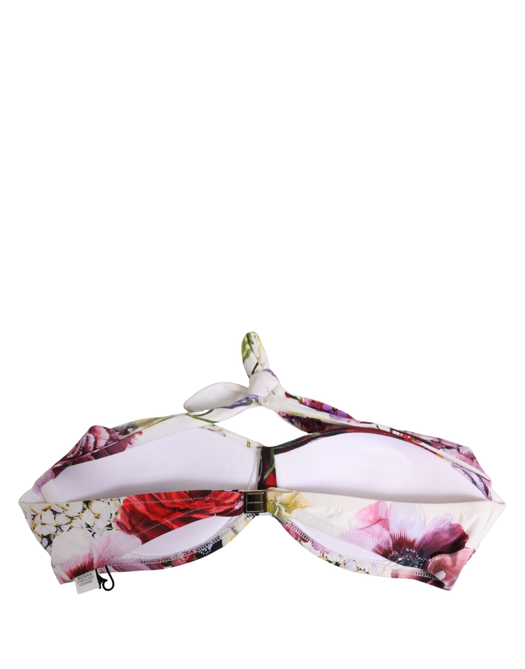 Dolce & Gabbana White Floral Print Nylon Beachwear Bikini Women's Top