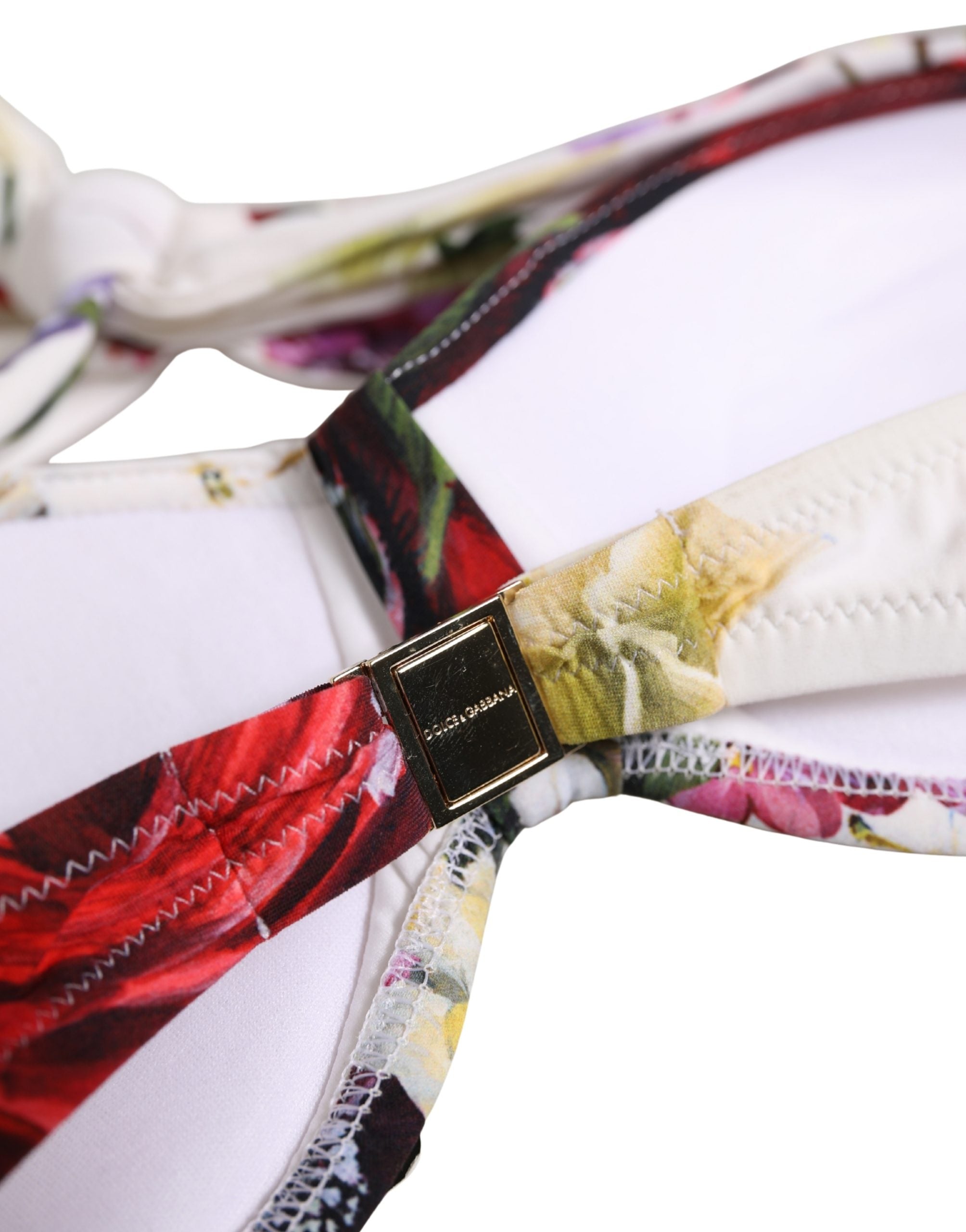 Dolce & Gabbana White Floral Print Nylon Beachwear Bikini Women's Top