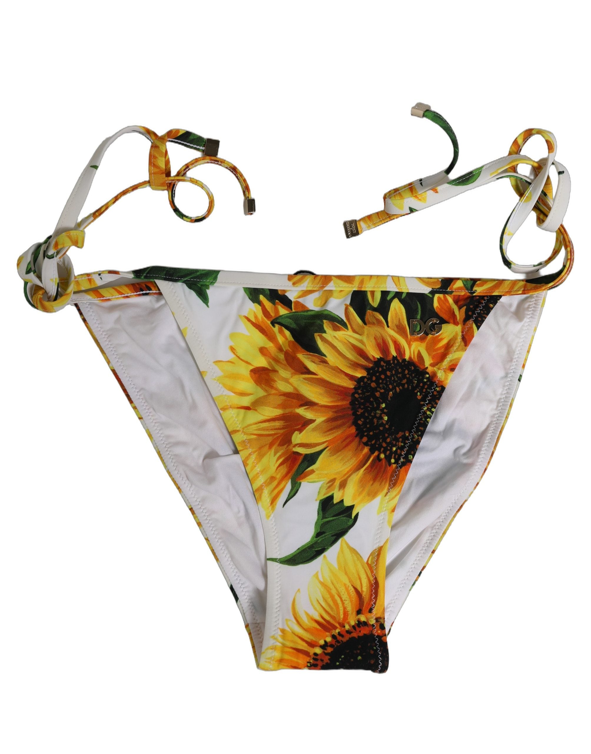 Dolce & Gabbana Bottom White Sunflower Nylon Beachwear Women's Bikini