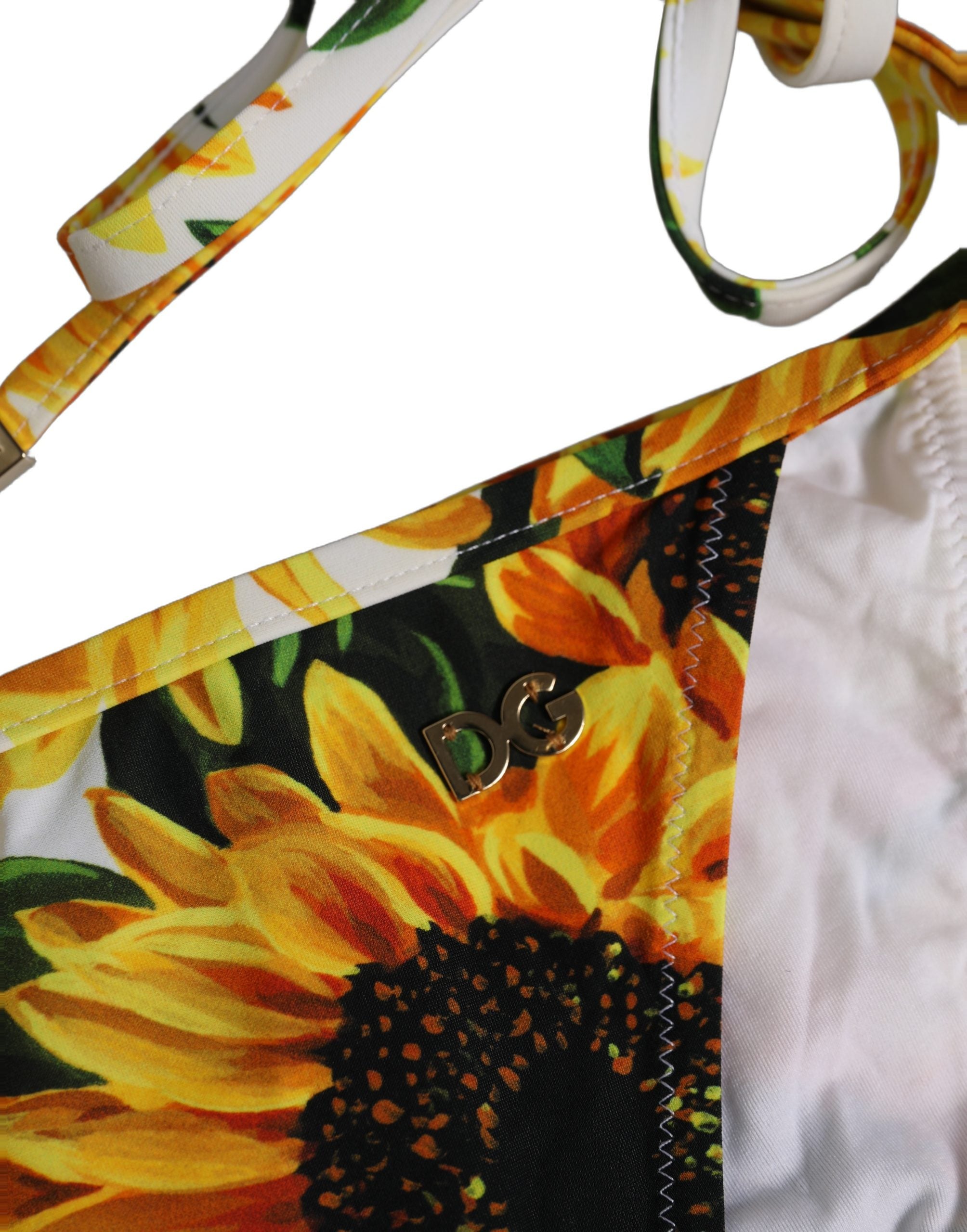 Dolce & Gabbana Bottom White Sunflower Nylon Beachwear Women's Bikini