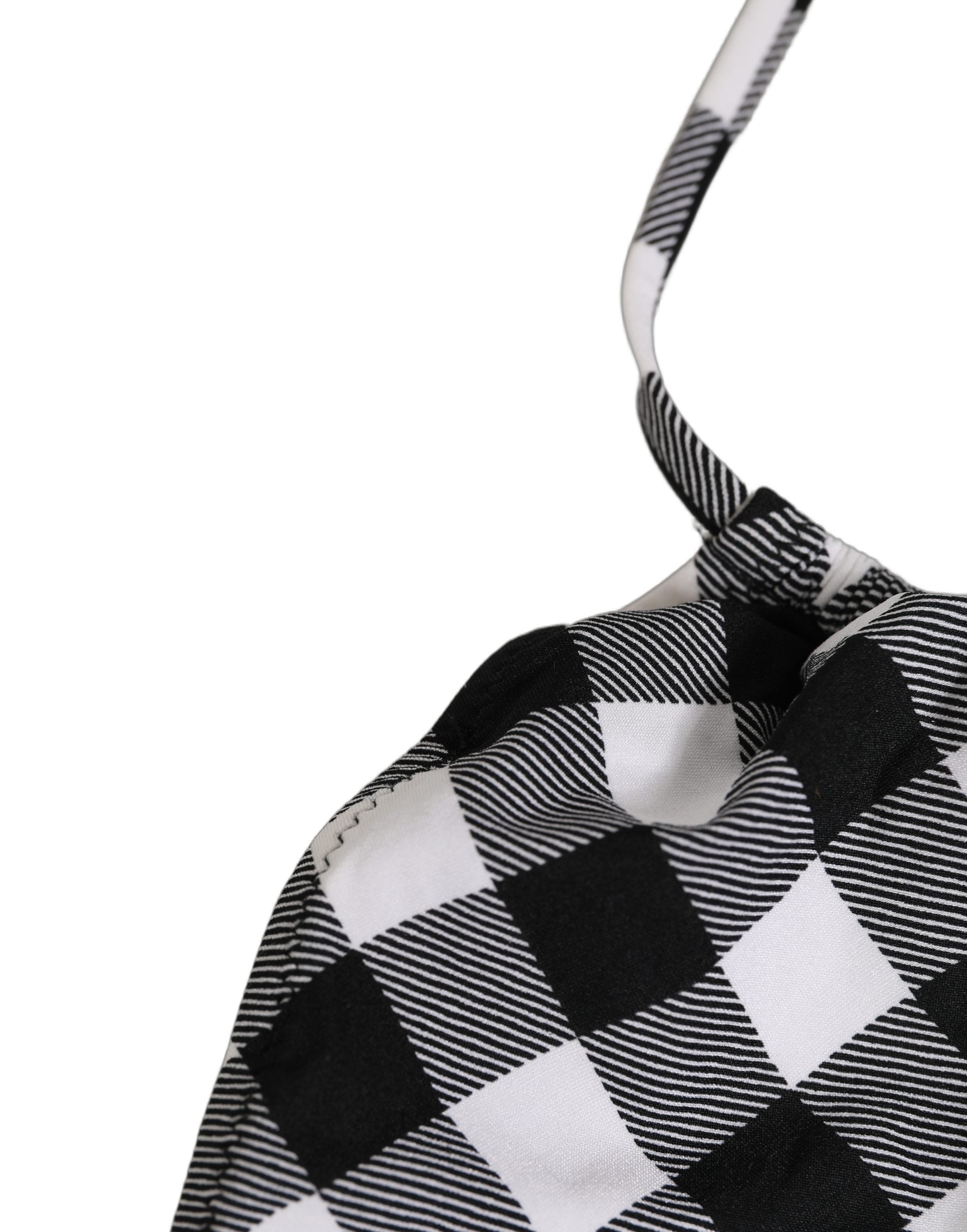 Dolce & Gabbana Black White Checkered Halter Beachwear Bikini Women's Top