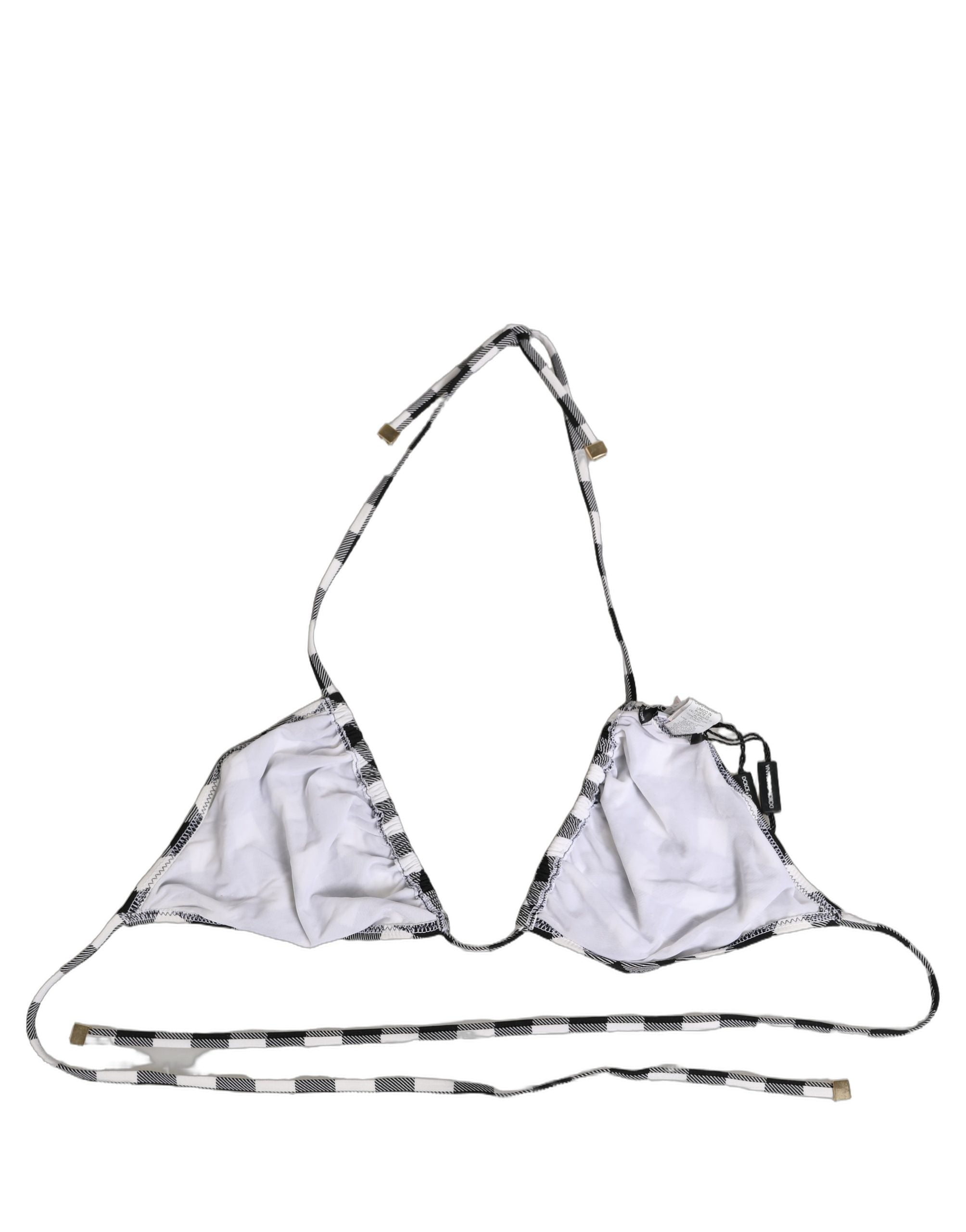 Dolce & Gabbana Black White Checkered Halter Beachwear Bikini Women's Top