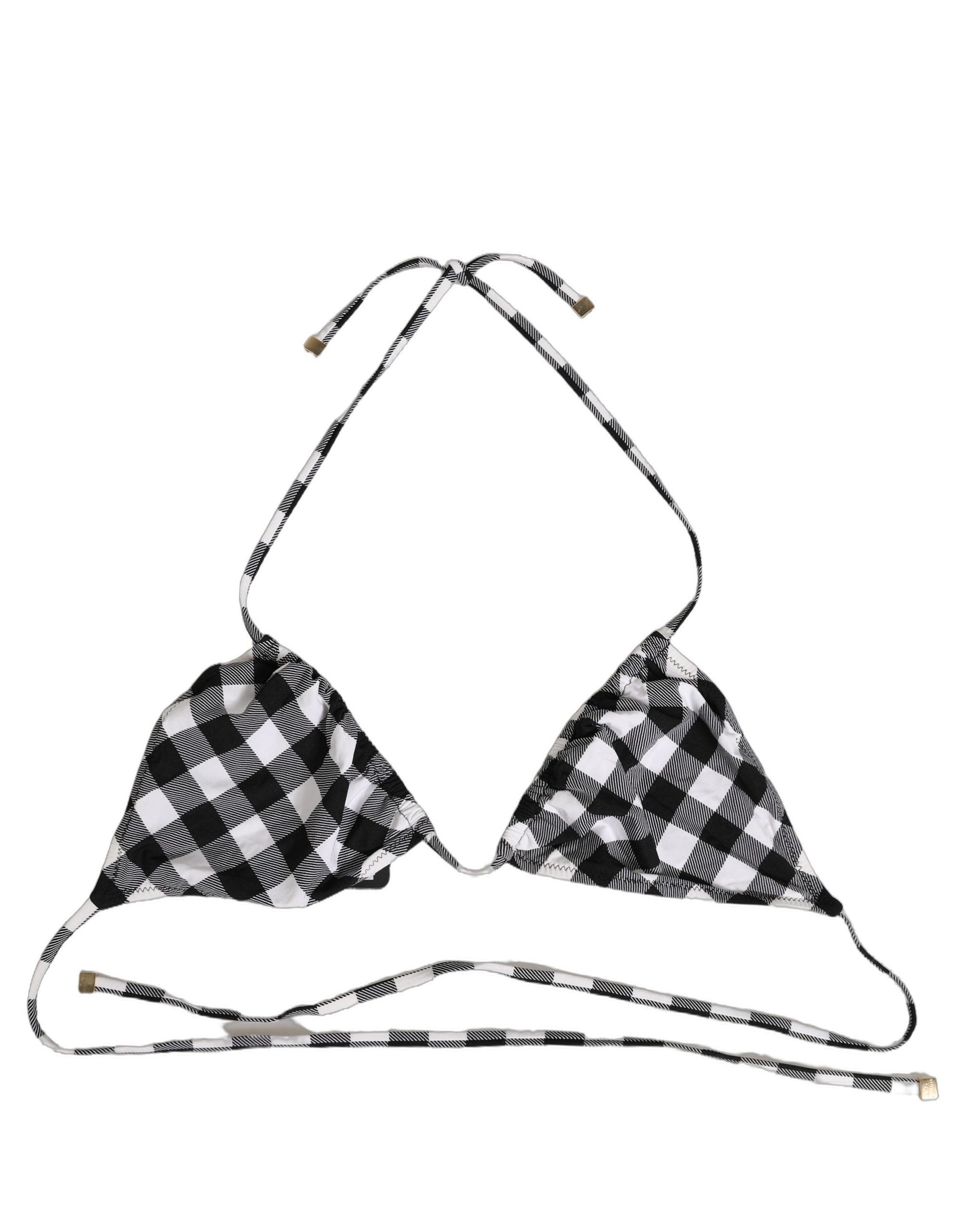 Dolce & Gabbana Black White Checkered Halter Beachwear Bikini Women's Top