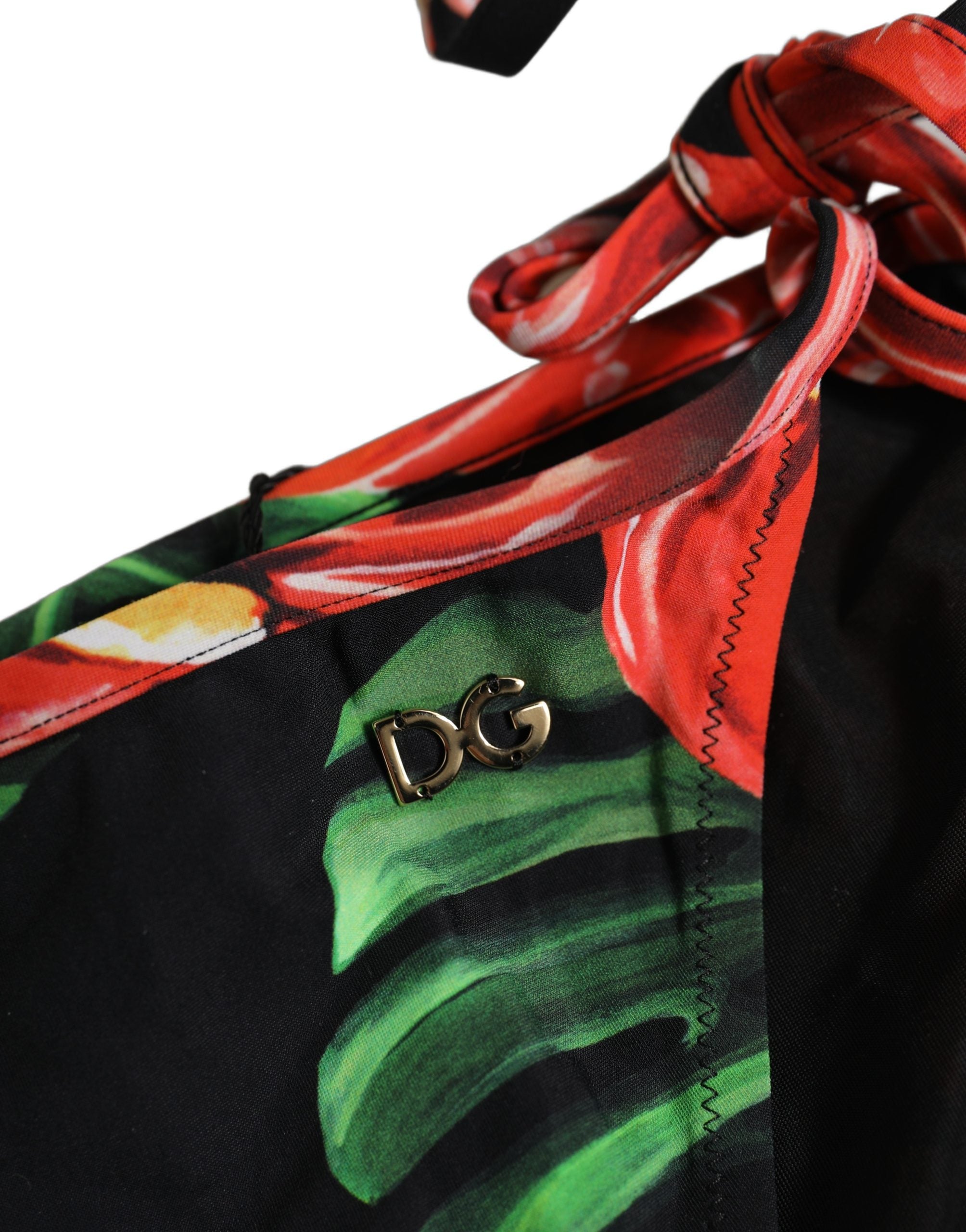 Dolce & Gabbana Black Floral Print Nylon Beachwear Bikini Women's Bottom