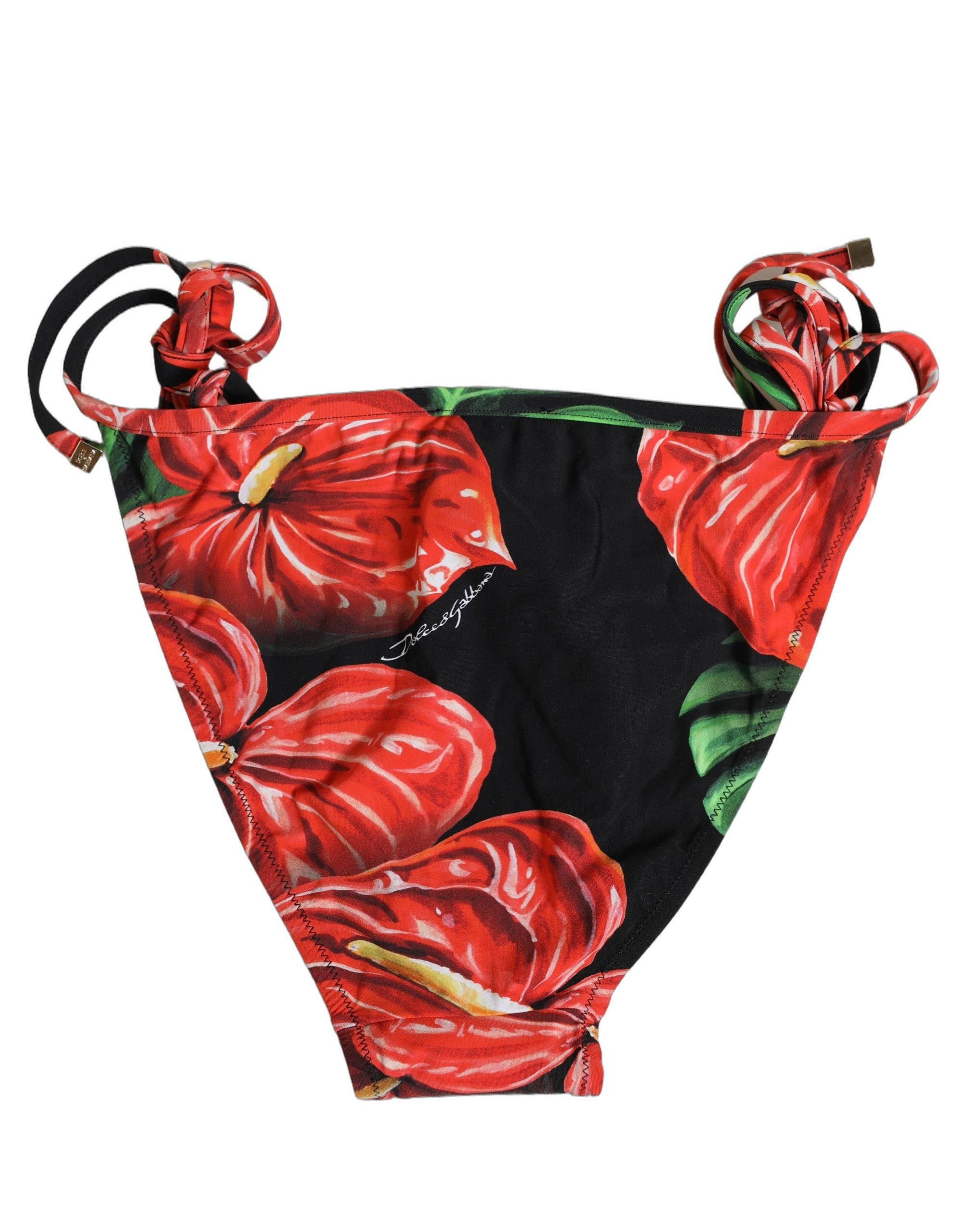 Dolce & Gabbana Black Floral Print Nylon Beachwear Bikini Women's Bottom