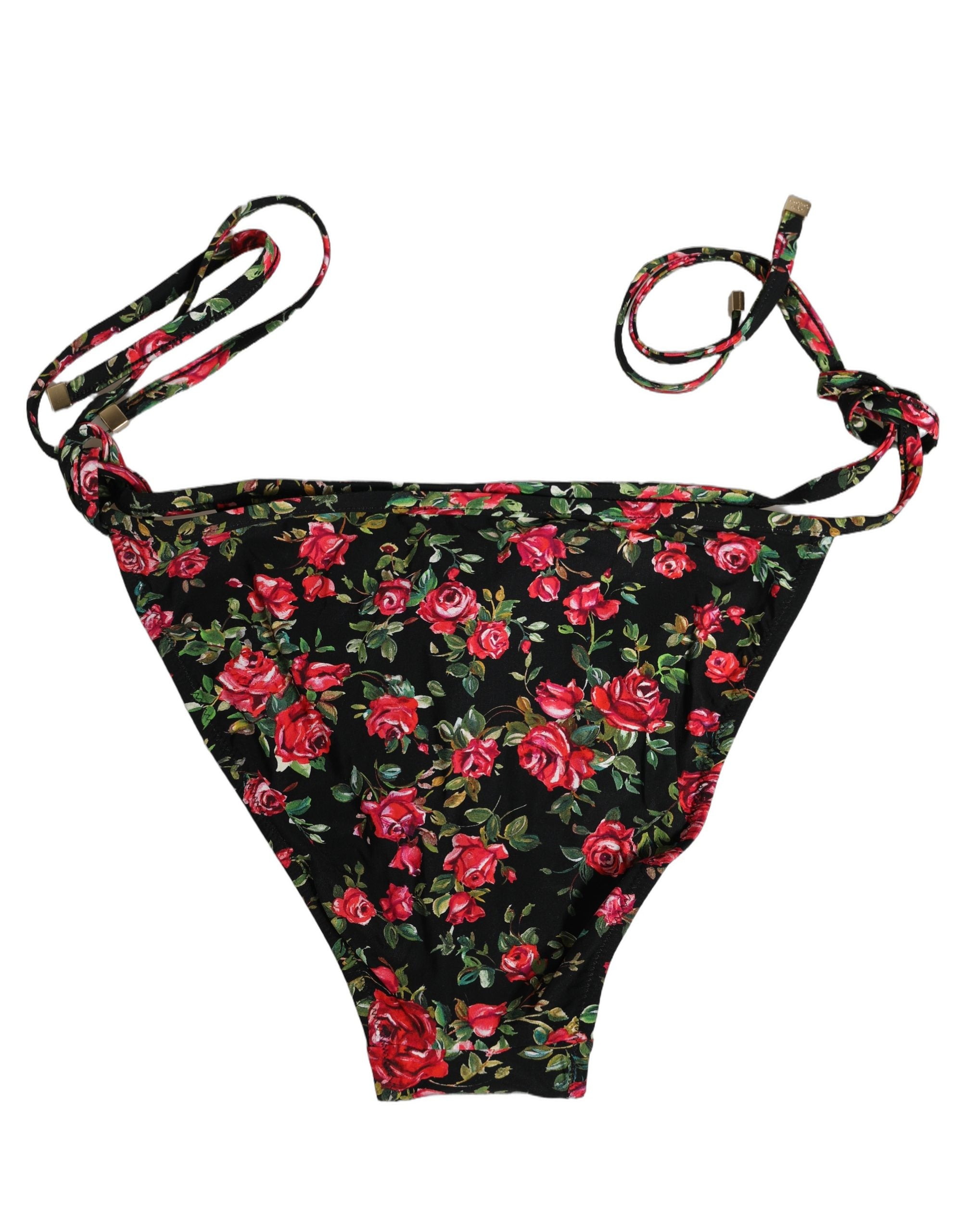 Dolce & Gabbana Black Floral Print Nylon Beachwear Bikini Women's Bottom